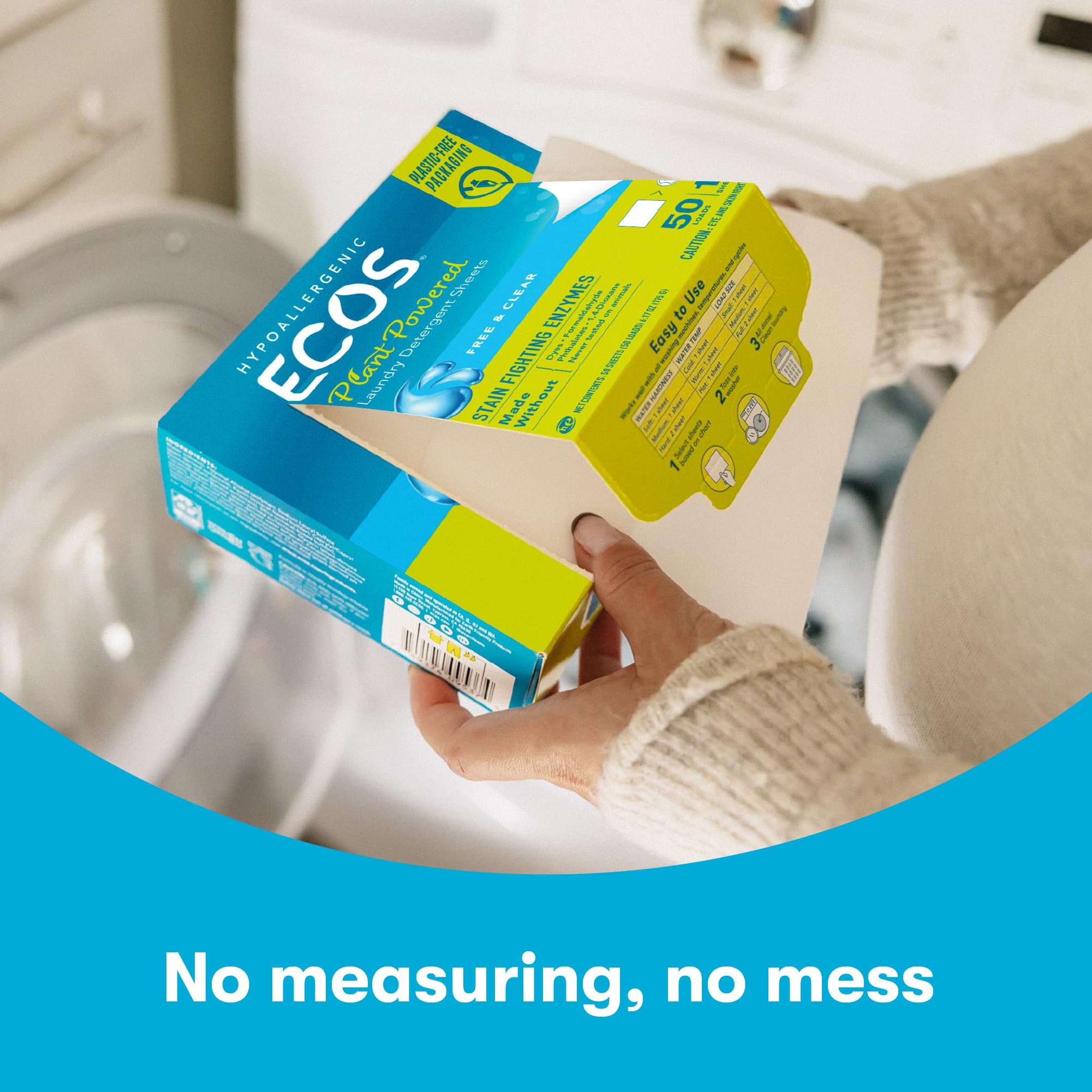 ECOS Laundry Detergent Sheets Vegan, No Plastic Jug, No Mess & Liquid Free - Laundry Sheets in Washer - Hypoallergenic, Plant Powered Laundry