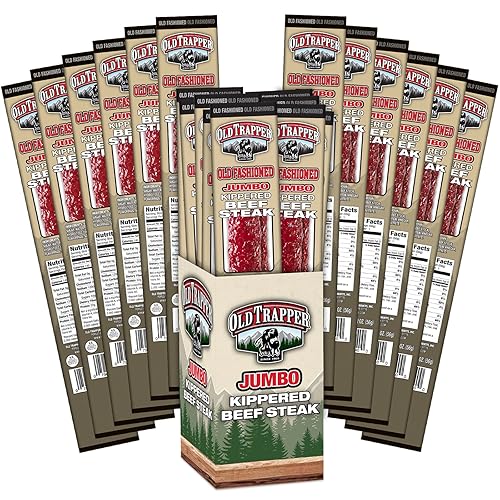 Old Trapper Kippered Steak, Old-Fashioned Flavor, Two-Ounce Individually Wrapped Packages, Savory Meat Snack for Between Meal Bites, 22 Grams