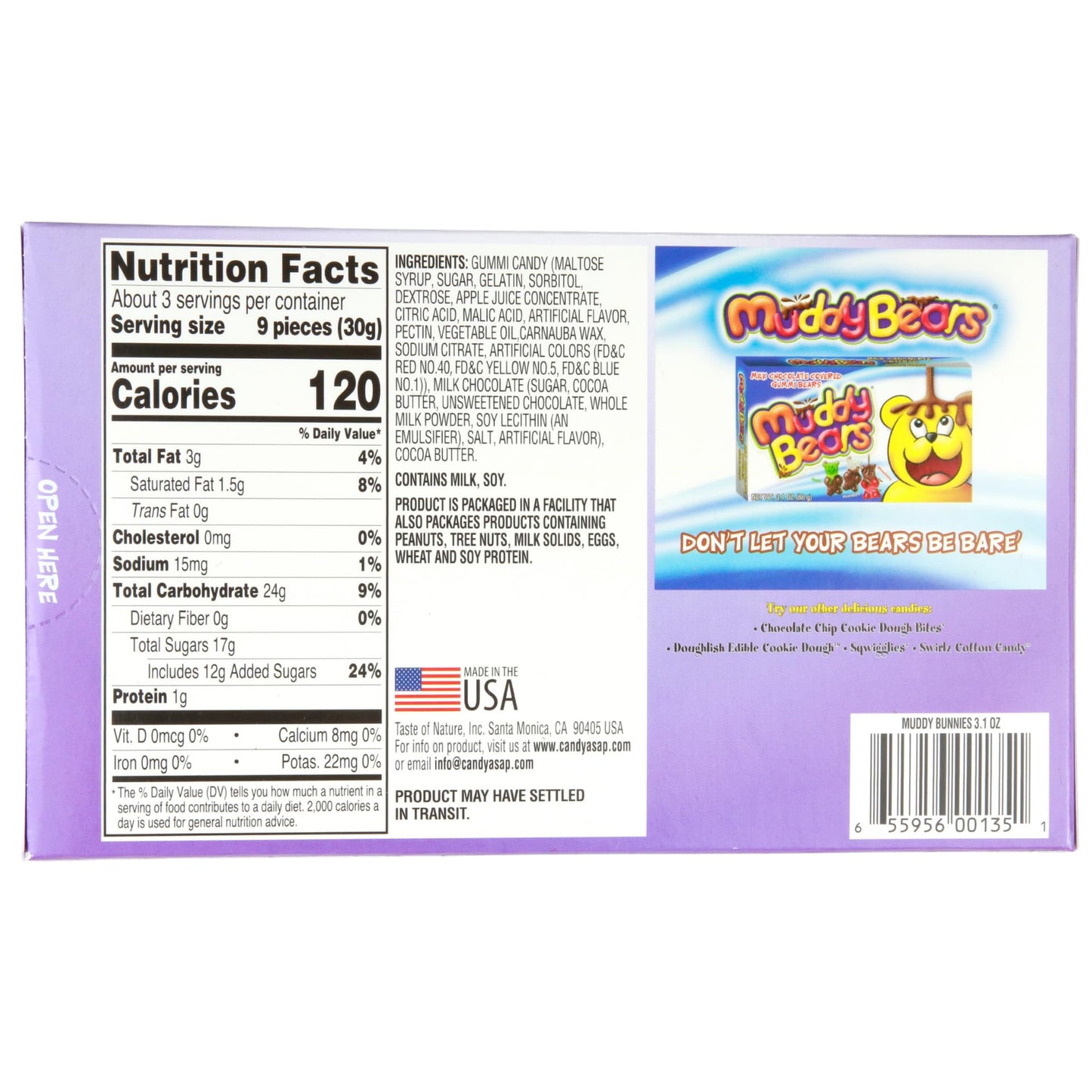 Muddy Bunnies Boxes, Milk Chocolate Covered Gummies, Easter Basket Stuffer Candy, 3.1 Ounces (Pack of 3)