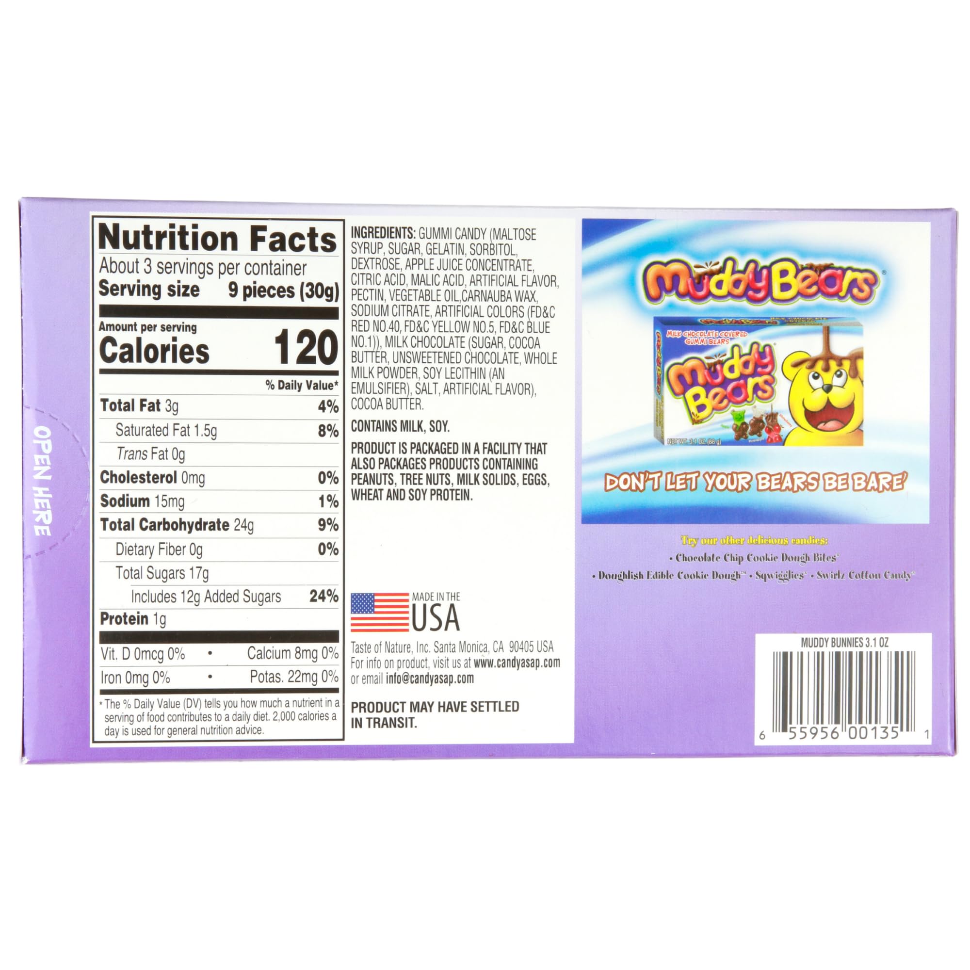Muddy Bunnies Boxes, Milk Chocolate Covered Gummies, Easter Basket Stuffer Candy, 3.1 Ounces (Pack of 3)