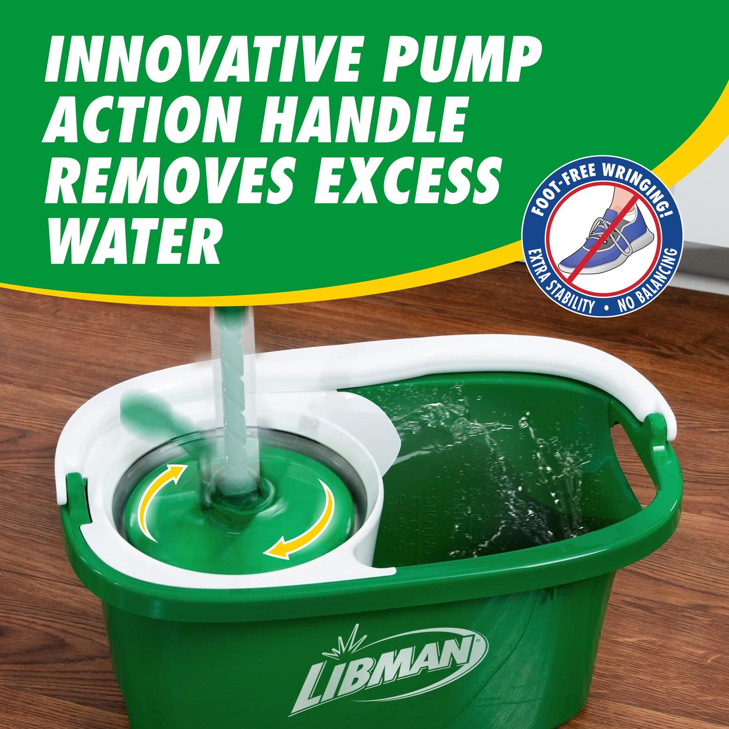 Libman Tornado Spin Mop System and 1 Refill, Mop and Bucket with Wringer Set for Hardwood Floor Cleaning, 2 Total Heads Included
