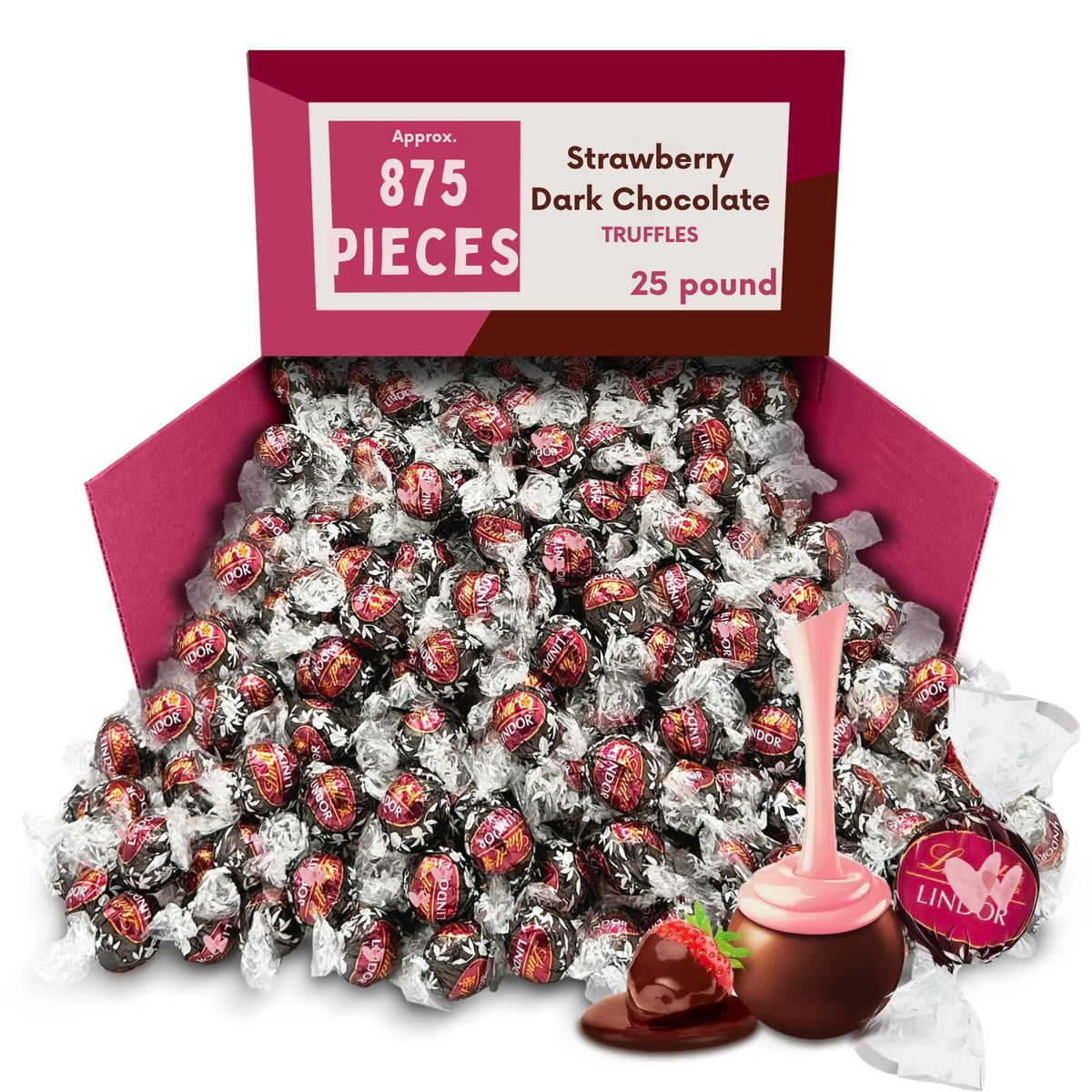 Strawberry Dark Chocolate Truffles, Filled Candy, Individually Wrapped - 25 lb (Approx. 1,000 pieces)