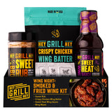 Hey Grill Hey | Chicken Wing Seasoning & Sauce Kit | All-in-one Crispy Batter, BBQ Rub, and Sweet Heat BBQ Sauce | Wing Night: Smoked & Fried Wing Kit