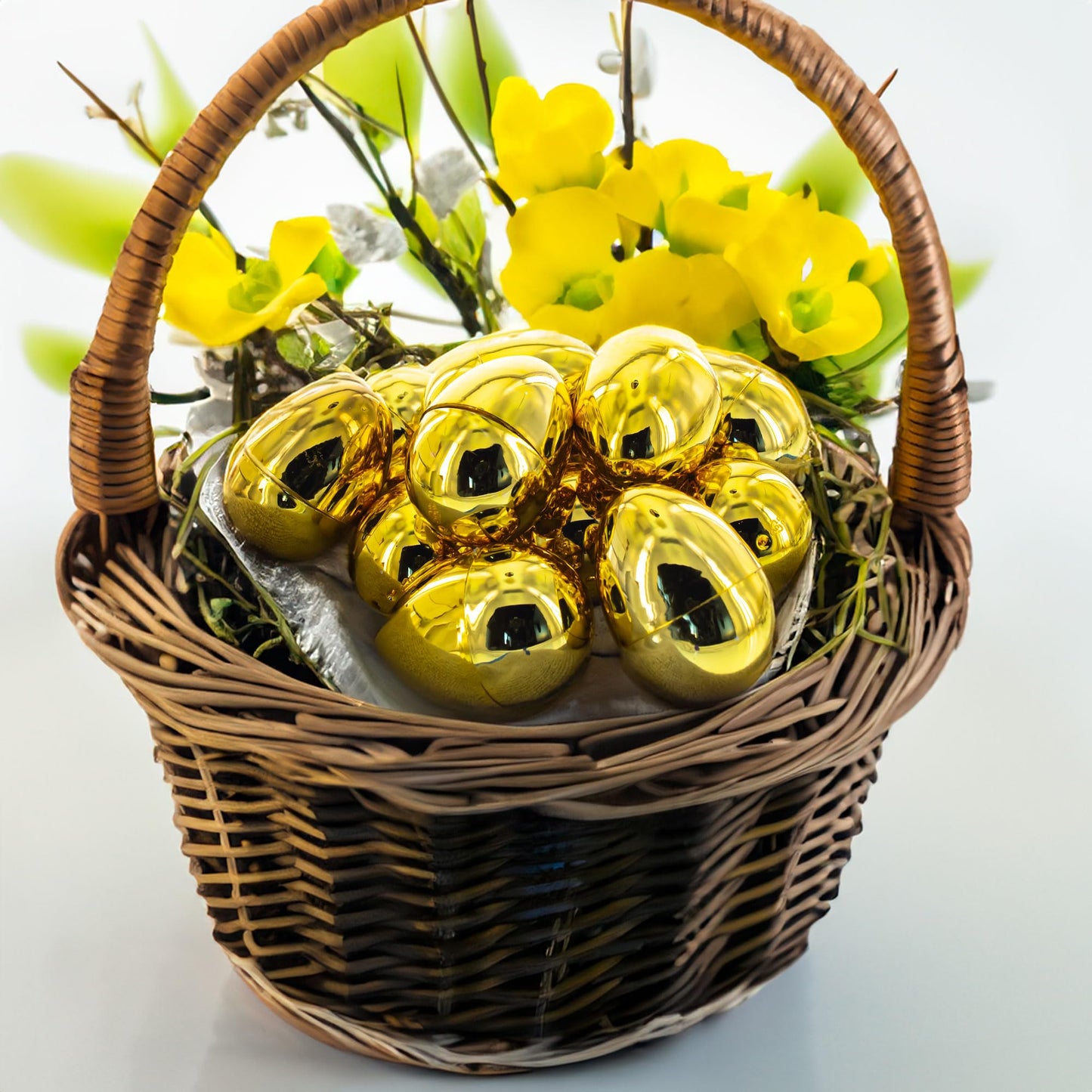 BestPysanky Set of 12 Very Shiny Golden Plastic Easter Eggs, 2.25 Inches