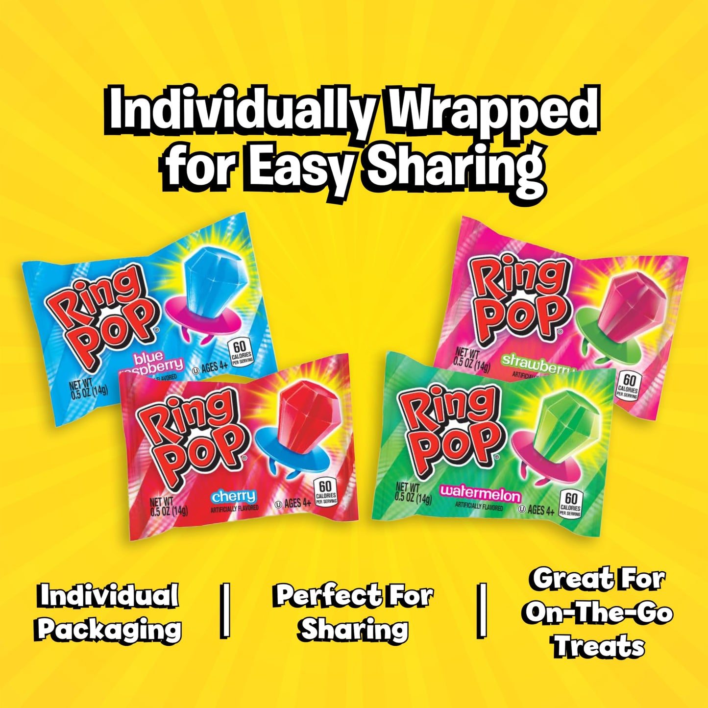 Ring Pop Lollipops - Bulk Candy Individually Wrapped Suckers Variety Party Pack- 20 Count w/Assorted Flavors - Hard Candy for Party Favors, Kids