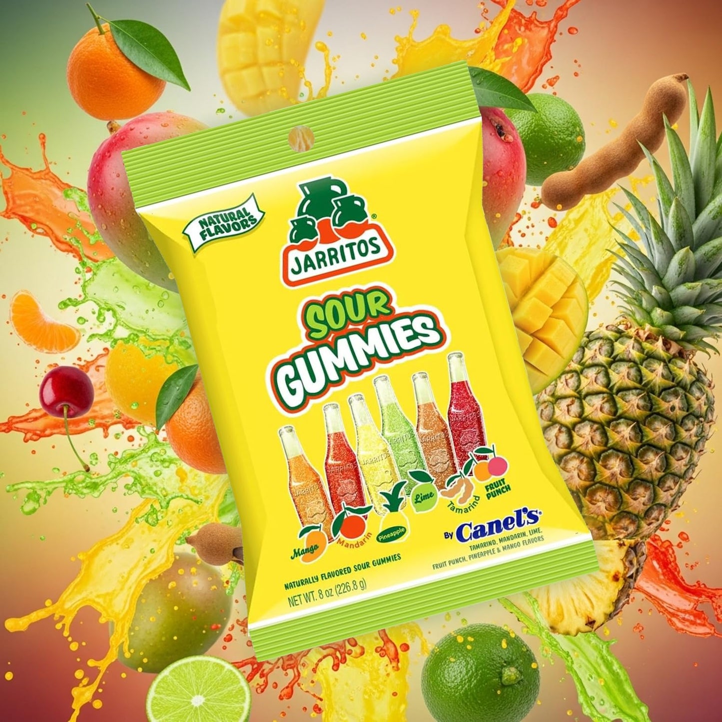 Jarritos Sour Gummies Candy - 4 Pack of Mexican Candies with Natural Flavors - 2 Sour & 2 Original Bags - 6 Fruity Flavors - Tangy & Chewy Snack
