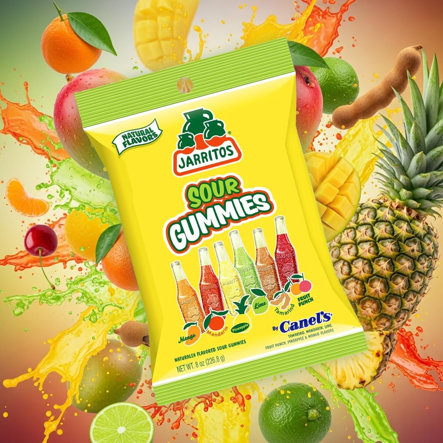 Jarritos Sour Gummies Candy - 4 Pack of Mexican Candies with Natural Flavors - 2 Sour & 2 Original Bags - 6 Fruity Flavors - Tangy & Chewy Snack