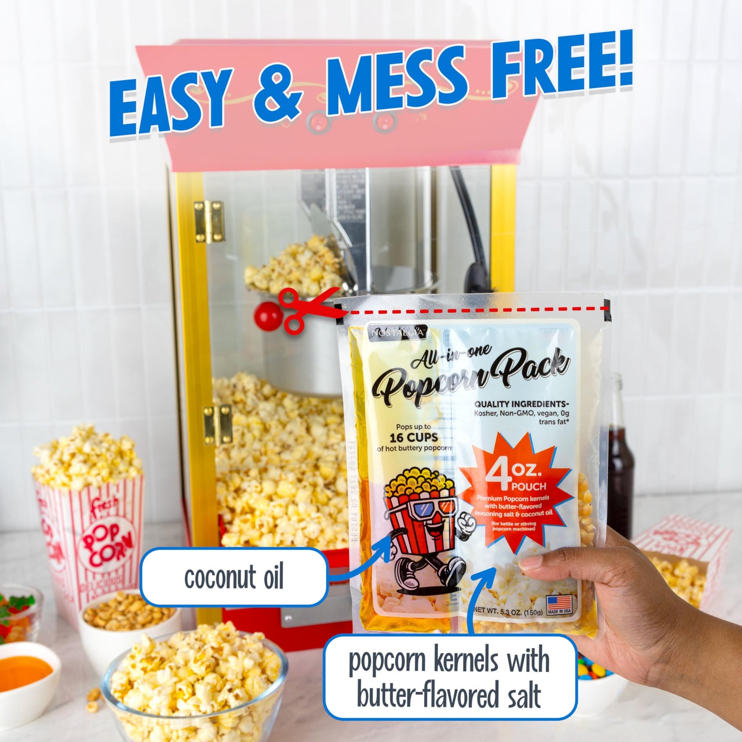 Nostalgia Theater Popcorn Bulk Pack - 24 Packets of 4 oz. Kernels, Seasoning Salt, & Butter Flavored Oil - Use with Kettles & Air Poppers - Movie