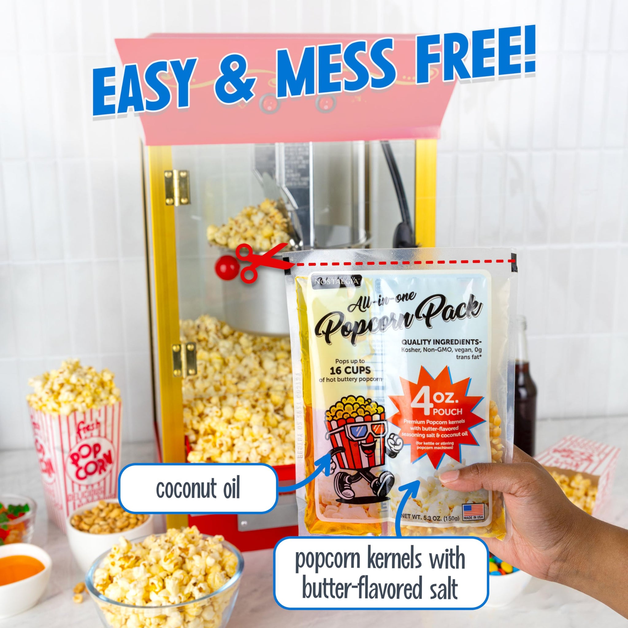 Nostalgia Theater Popcorn Bulk Pack - 24 Packets of 4 oz. Kernels, Seasoning Salt, & Butter Flavored Oil - Use with Kettles & Air Poppers - Movie