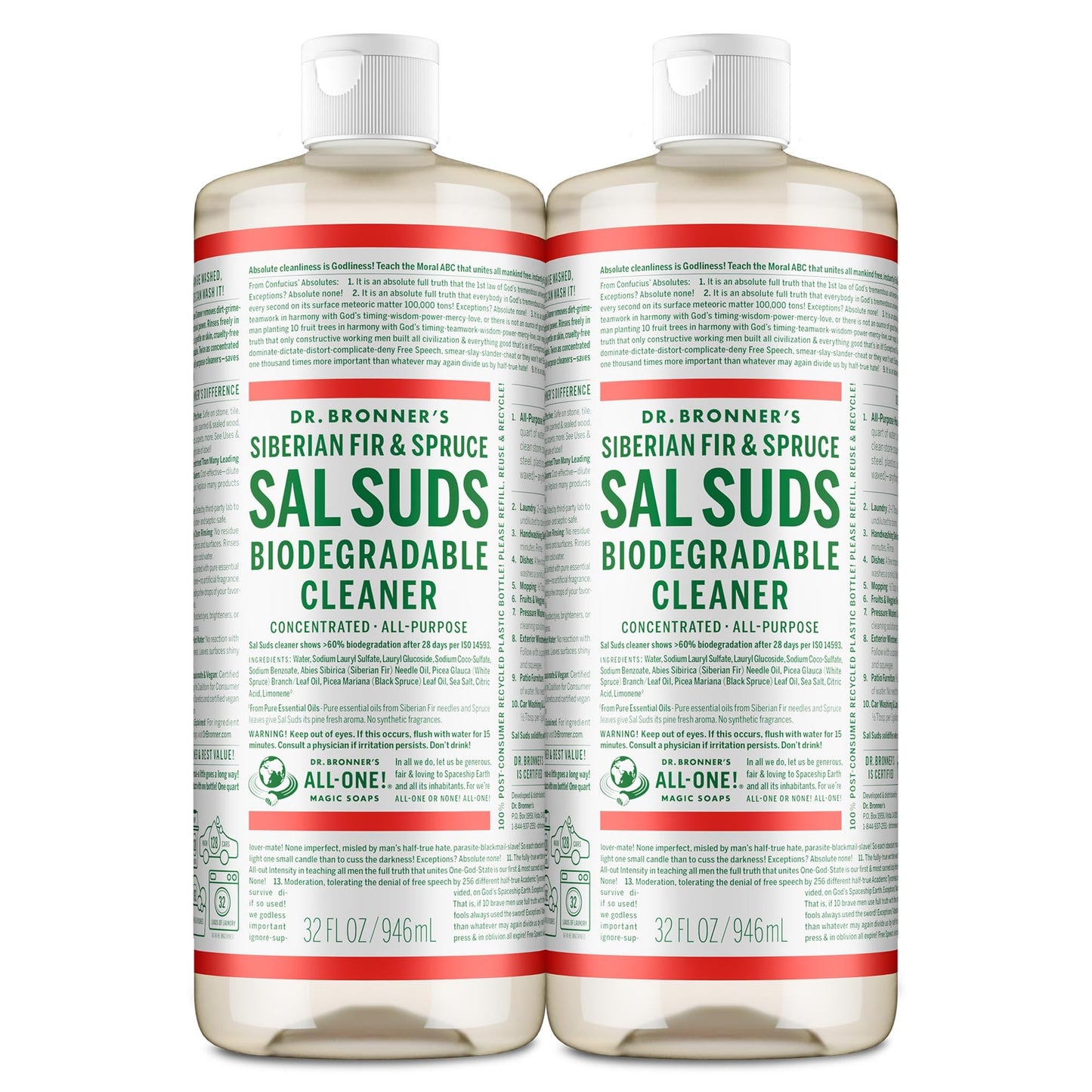 Dr. Bronner's Sal Suds Biodegradable Cleaner (32 Ounce, 2-Pack) - All-Purpose Mop Detergent for Floors, Kitchen & Bathroom, Multi-Surface Household