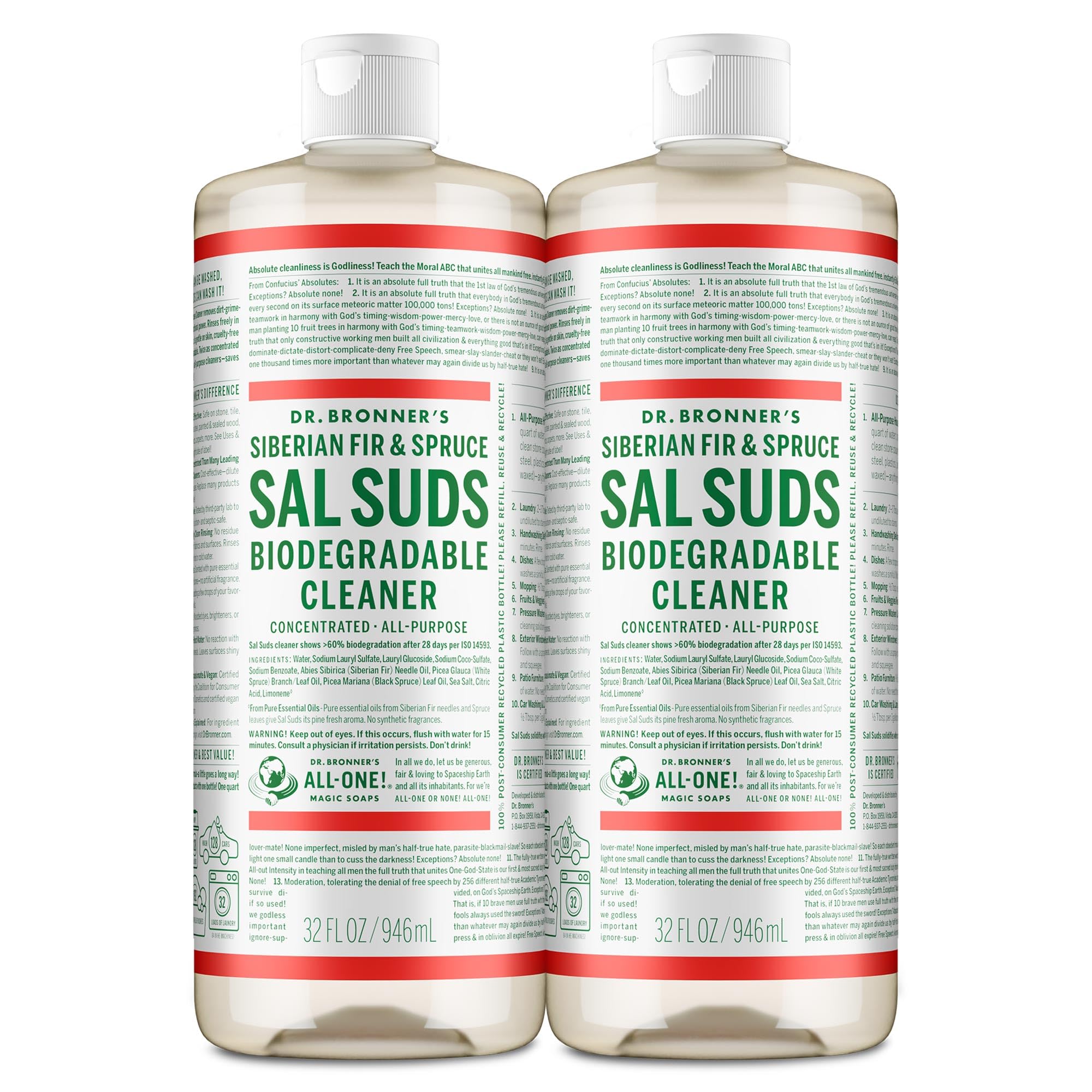 Dr. Bronner's Sal Suds Biodegradable Cleaner (32 Ounce, 2-Pack) - All-Purpose Mop Detergent for Floors, Kitchen & Bathroom, Multi-Surface Household