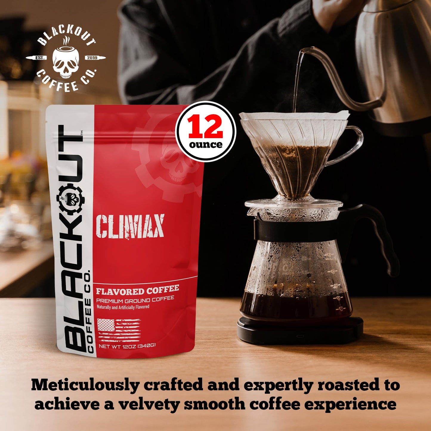 Blackout Coffee Climax Amaretto, Irish Cream & Kahlua Flavored Ground Coffee - Medium Roast, Smooth Taste, Guilt-Free Indulgence - Freshly Roasted