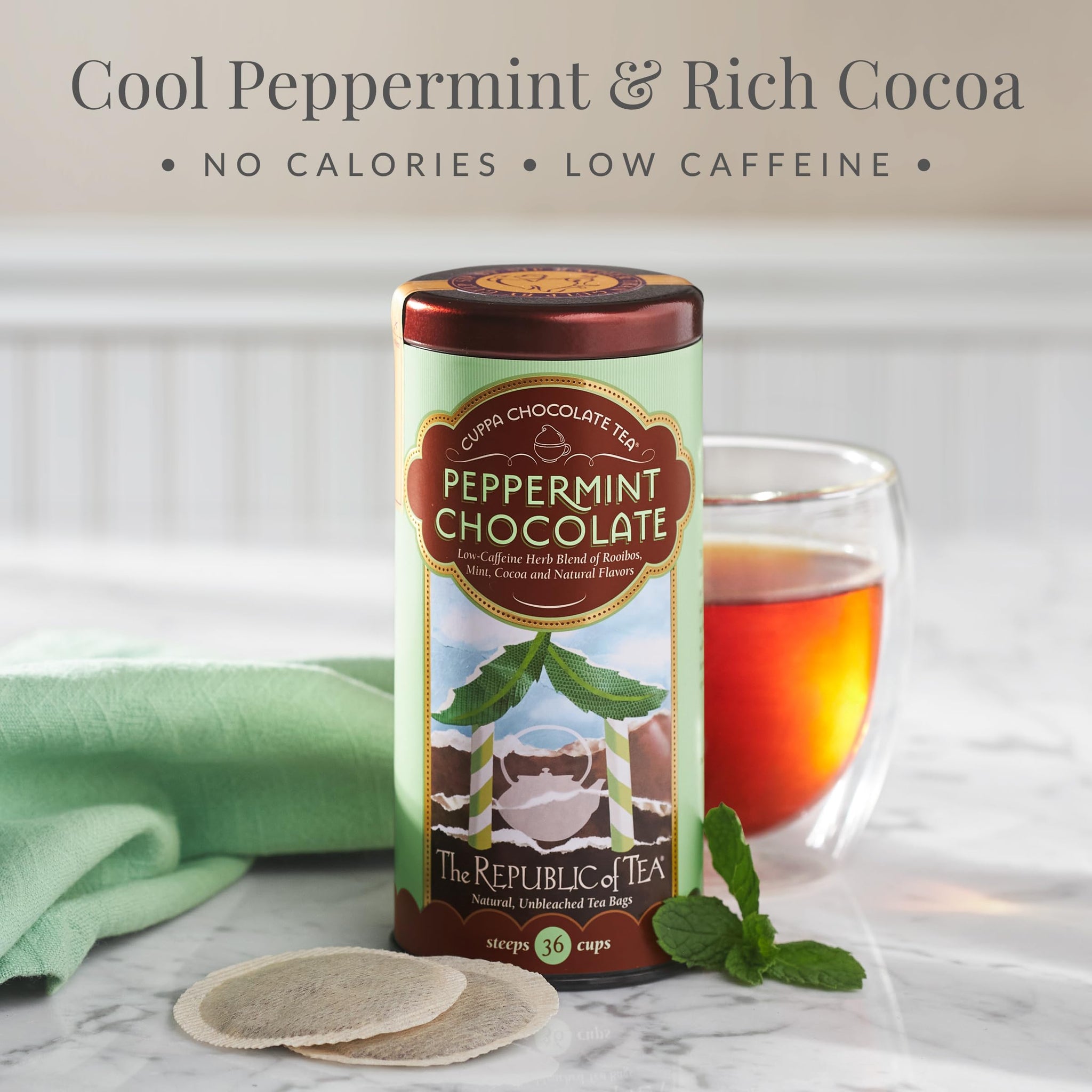 The Republic of Tea - Peppermint Cuppa Chocolate Tea Bags, Low-Caffeine, 36 Servings