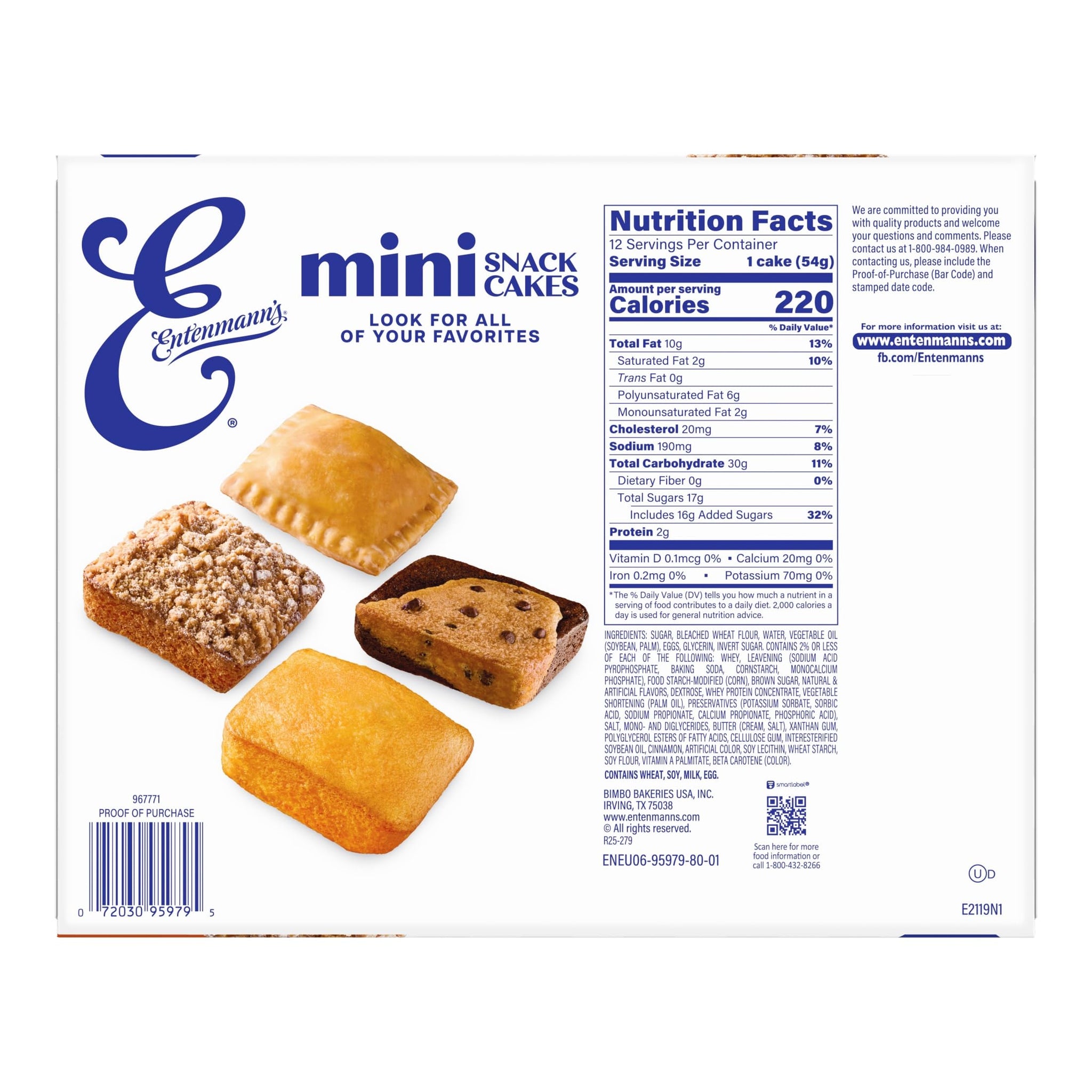 Entenmann's Crumb Mini Snack Cakes, 12 individual packs, (1.92 oz each), Coffee Cakes, 23 oz Multipack