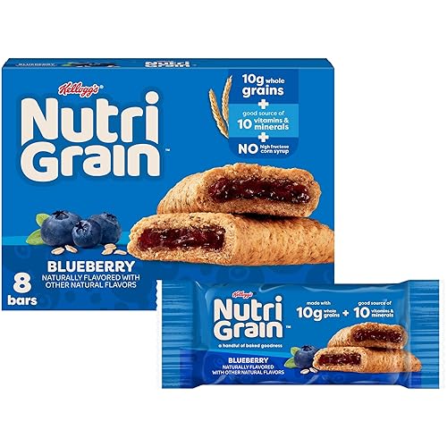 Nutri-Grain Breakfast Bars, Made with 10g Whole Grains, Snack Bars, Blueberry, 10.4oz Box (8 Count)