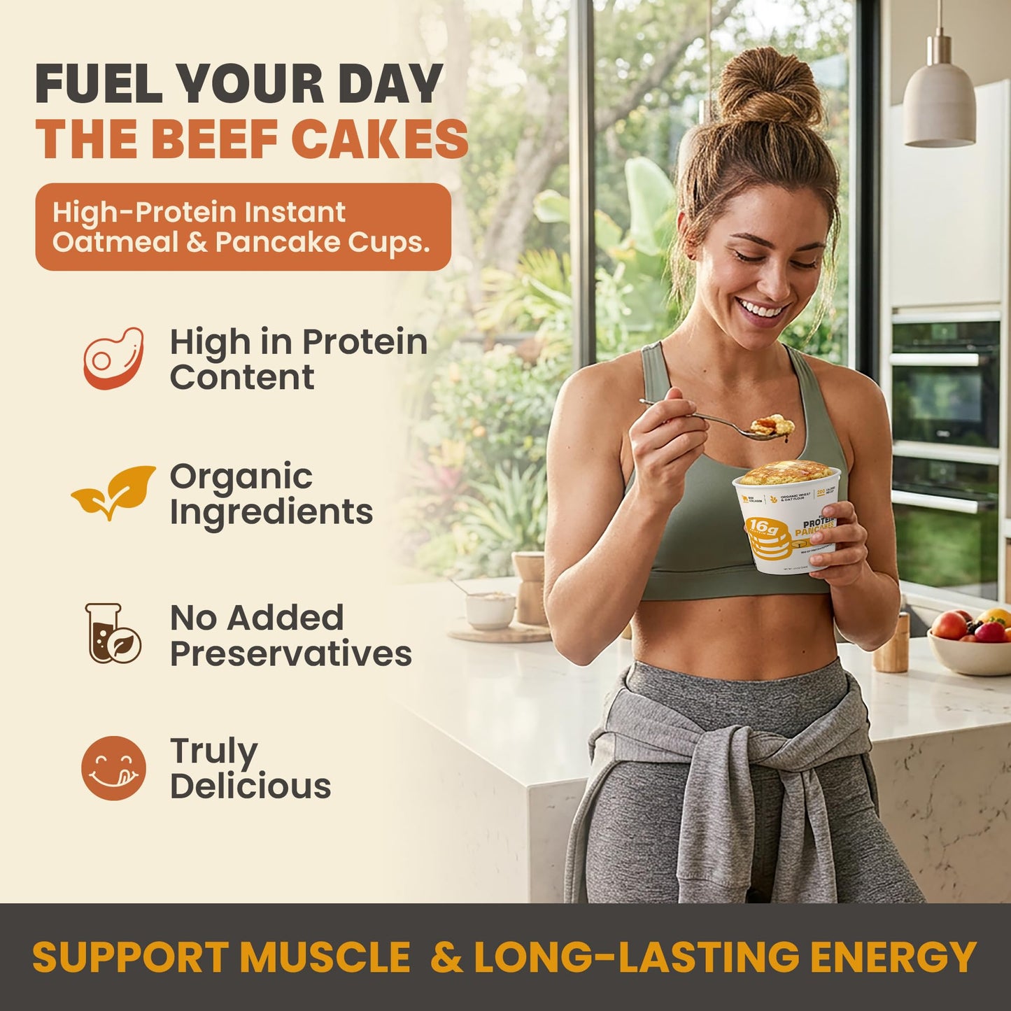 Beef Cakes Beef Collagen Protein Breakfast - 12 Pack Instant Protein Diner Pancakes with 16g Protein, Beef Collagen, Seed Oil Free, Dairy Free, Quick & Easy Breakfast in a Cup