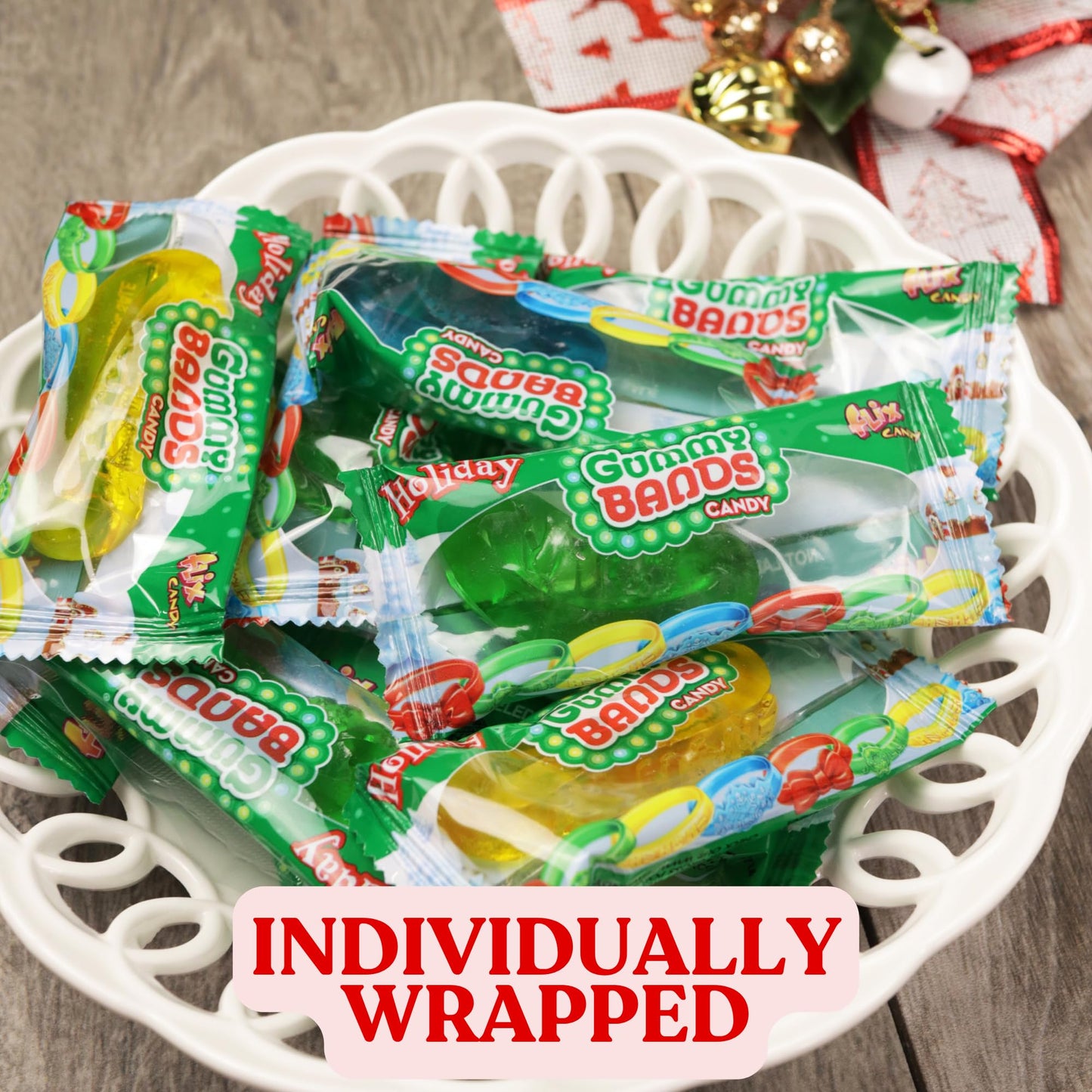 Christmas Gummy Candy, Individually Wrapped Edible Jewelry, Festive Stocking Stuffers or Party Treats, 22 Count 9.31 Ounces