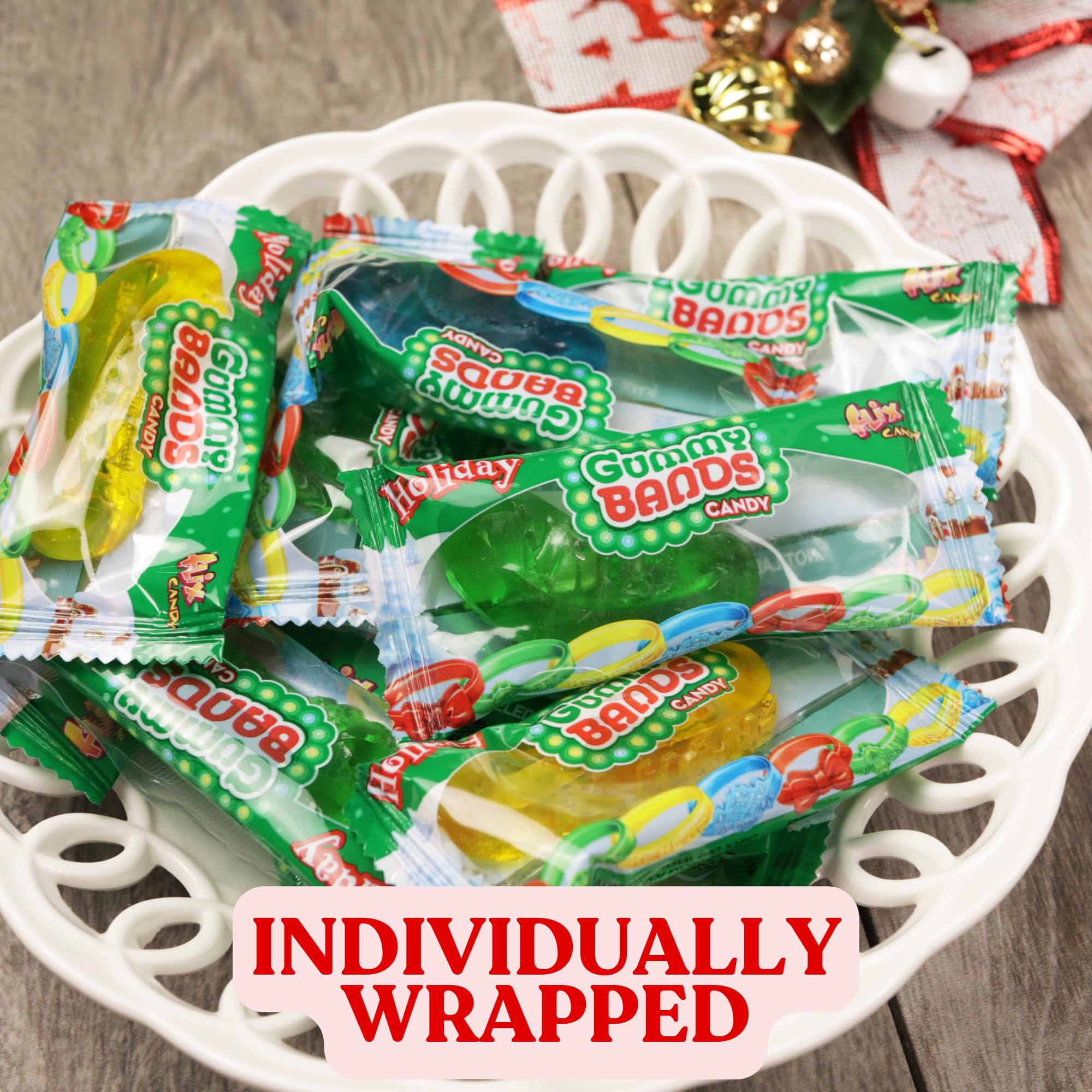 Christmas Gummy Candy, Individually Wrapped Edible Jewelry, Festive Stocking Stuffers or Party Treats, 22 Count 9.31 Ounces