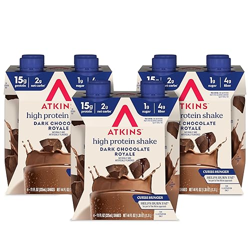 Atkins Dark Chocolate Royale Protein Shake, High Protein Shakes, Low Glycemic, Low Carb and Low Sugar Chocolate Flavored Protein Shakes, Keto