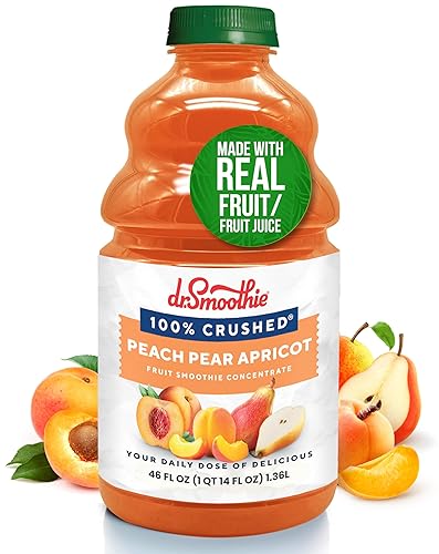 Dr. Smoothie 100% Crushed Peach Pear Apricot - No Added Sugar, Made with Real Fruits/Fruit Juice - Vegan, No Artificial Colors or Flavors - Juicy