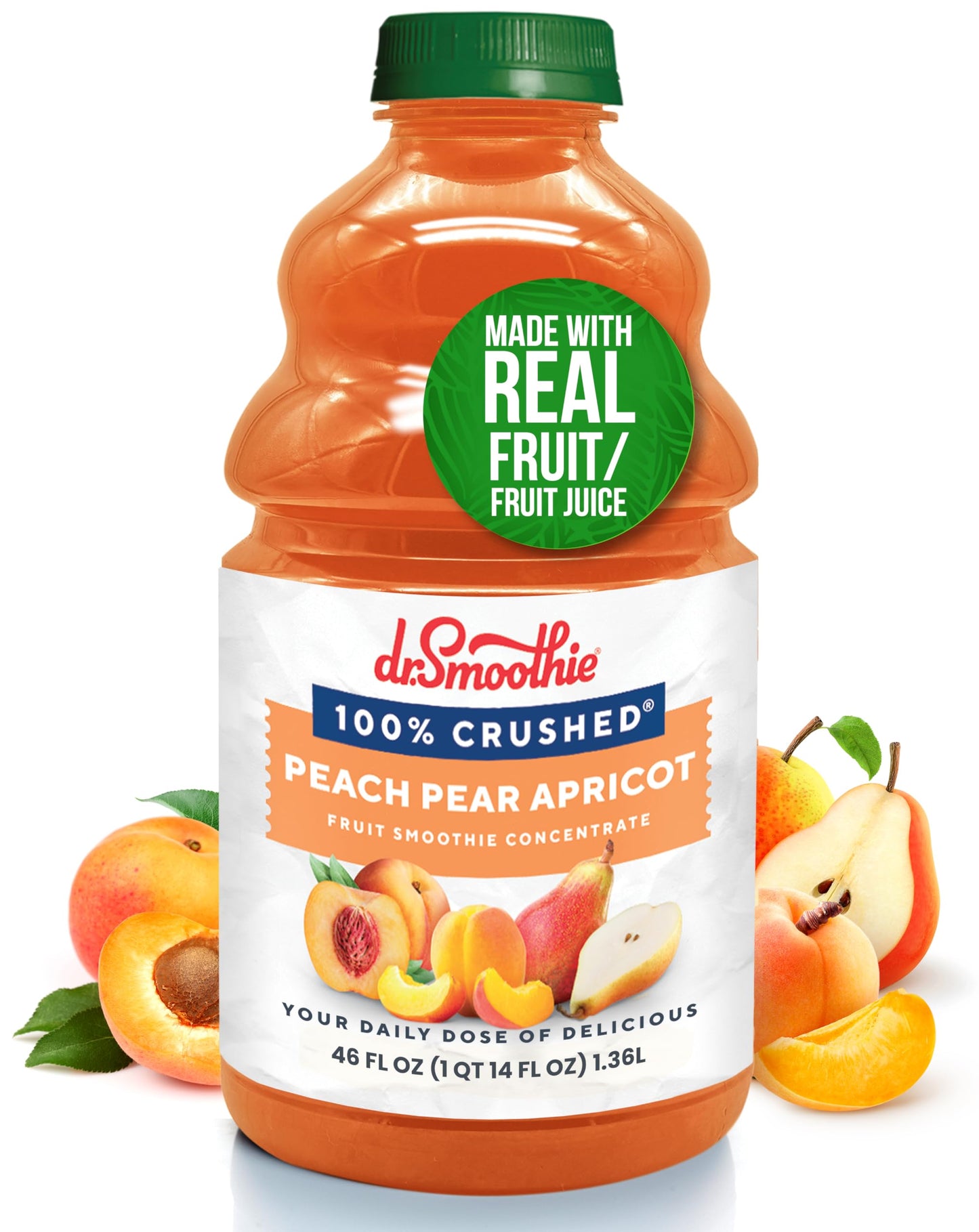 Dr. Smoothie 100% Crushed Peach Pear Apricot - No Added Sugar, Made with Real Fruits/Fruit Juice - Vegan, No Artificial Colors or Flavors - Juicy