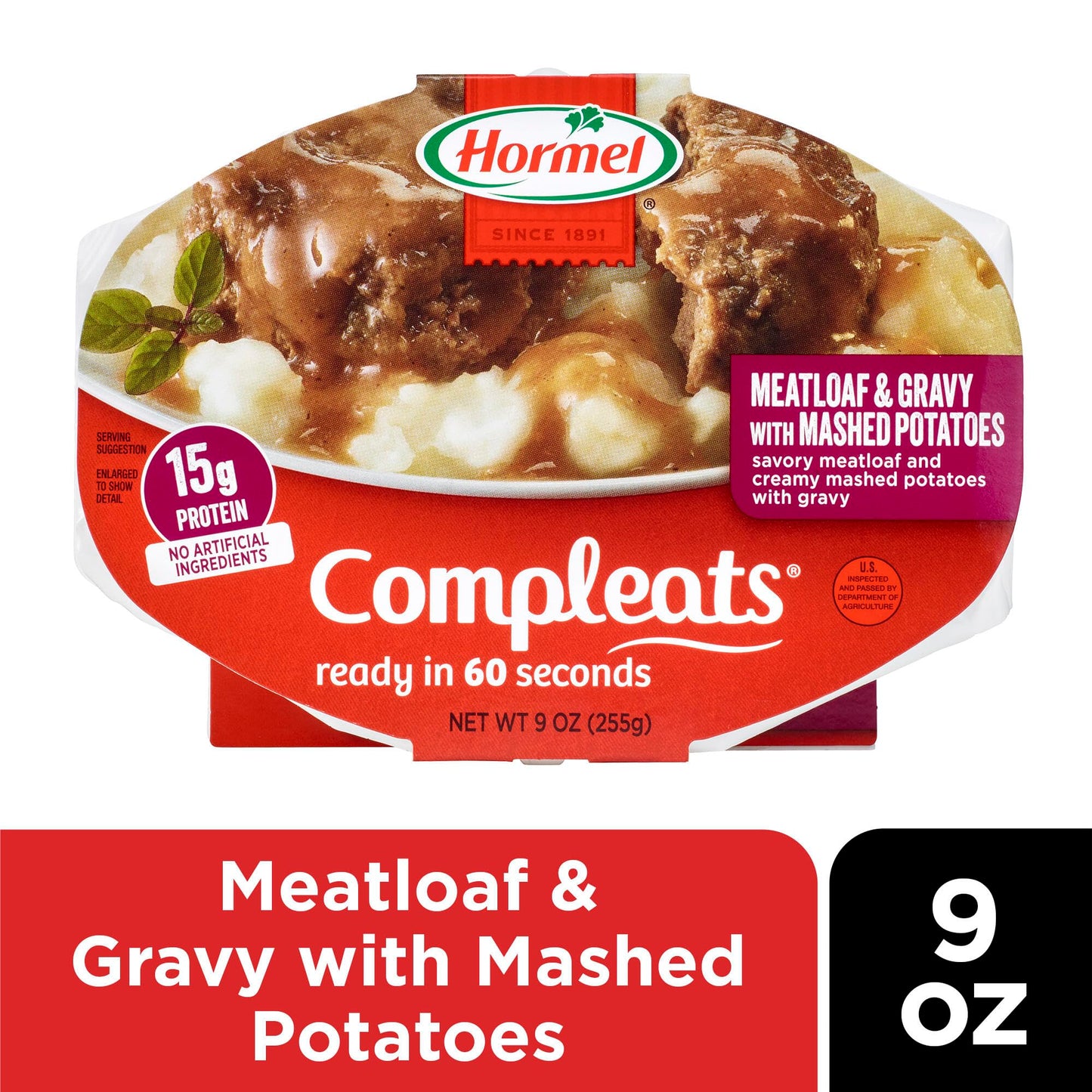 Hormel Compleats Meatloaf & Gravy with Mashed Potatoes, 9 Ounce