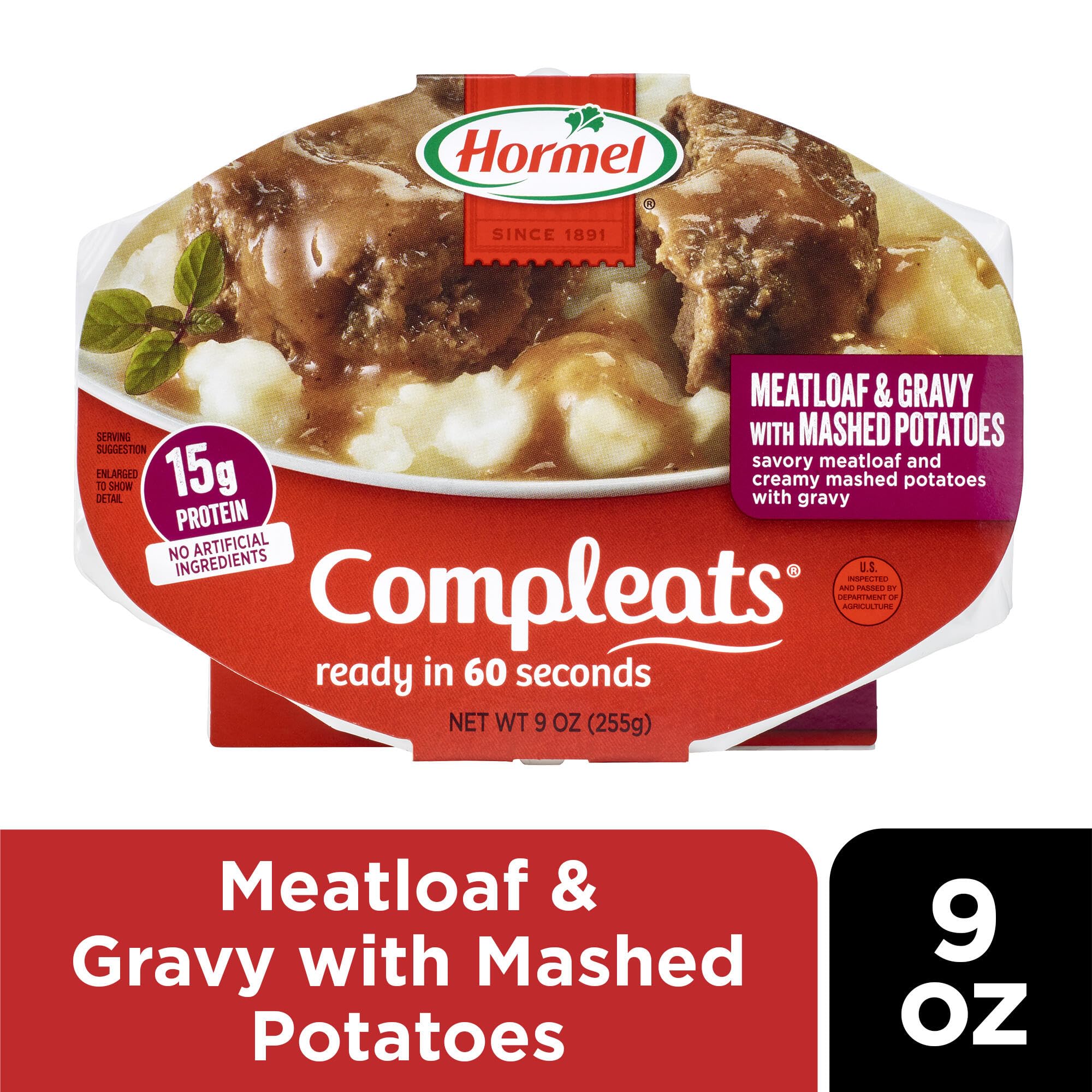 Hormel Compleats Meatloaf & Gravy with Mashed Potatoes, 9 Ounce