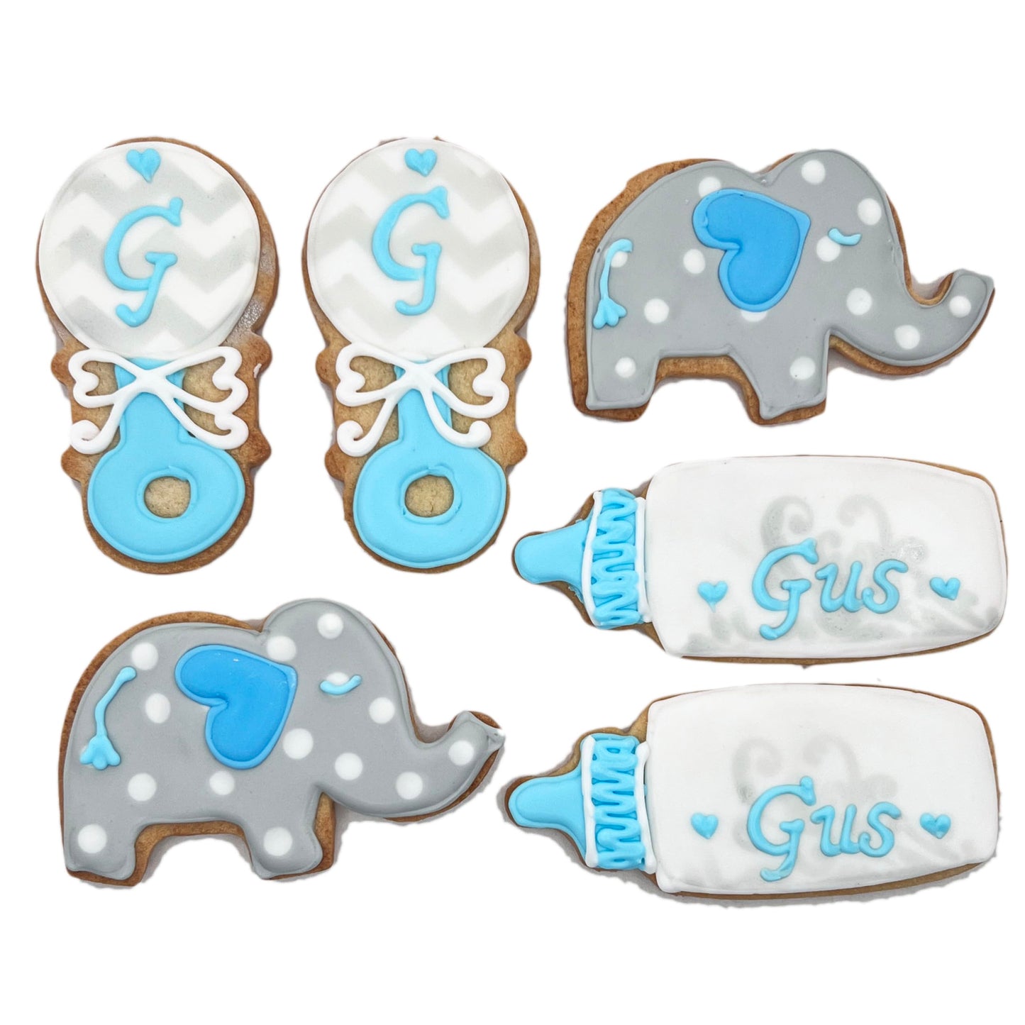 Elephant Baby Shower Cookies- 6 Decorated Crunchy Shortbread Cookies Individually Wrapped With Bow by BakersDozenToGo