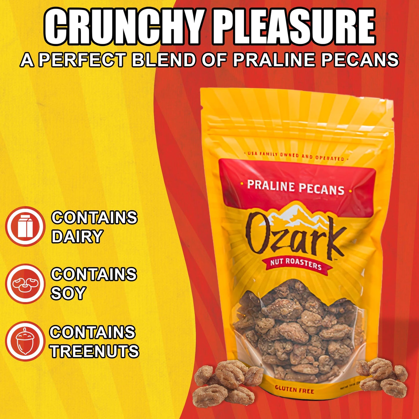 OZARK NUT ROASTERS, Praline Pecans, Sweet & Creamy French-Inspired Gourmet Snacks, World-Class Gourmet Candied Nuts, Resealable Pack (14 oz)