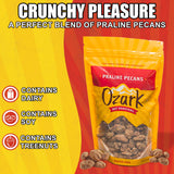 OZARK NUT ROASTERS, Praline Pecans, Sweet & Creamy French-Inspired Gourmet Snacks, World-Class Gourmet Candied Nuts, Resealable Pack (14 oz)