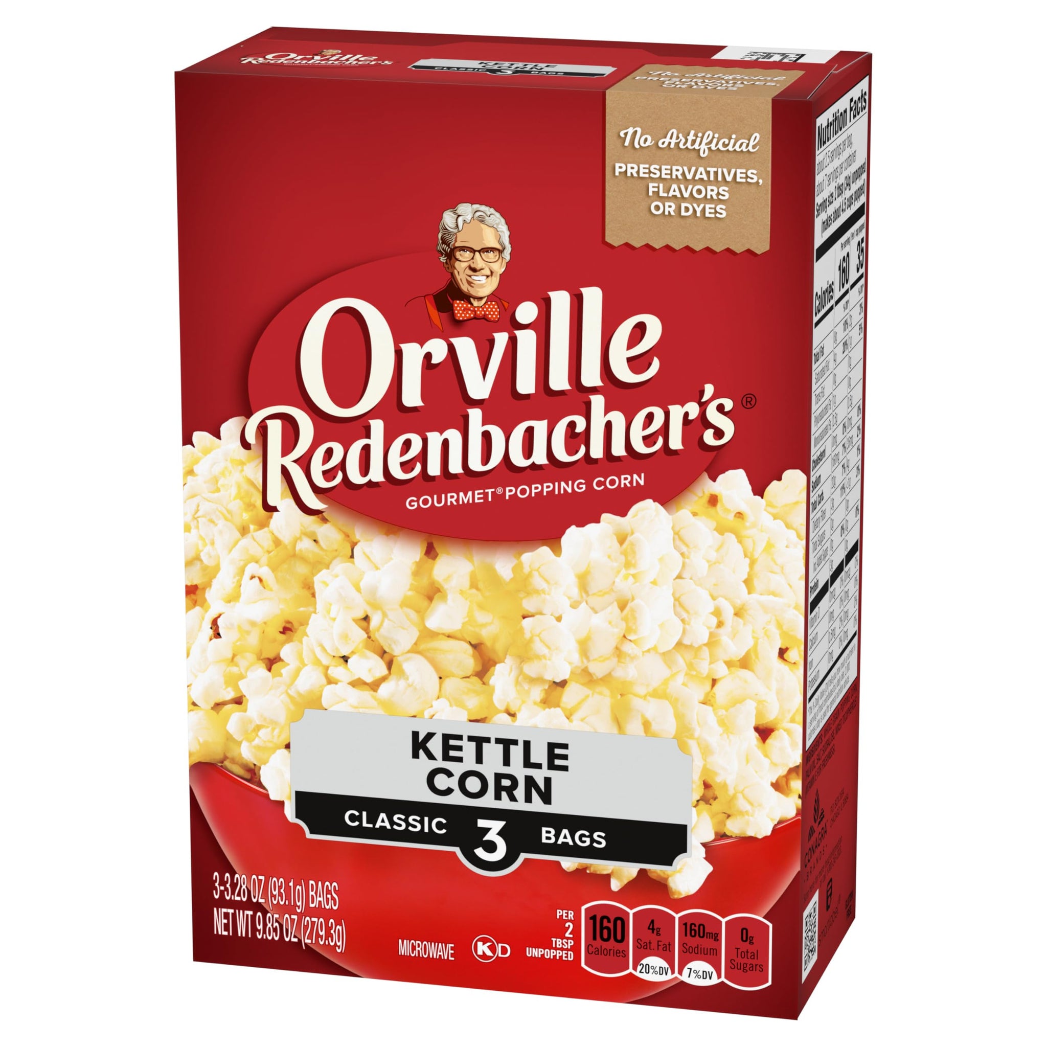 Orville Redenbacher’s Microwave Popcorn, Kettle Corn, 3g Fiber Per Serving, 3.3 oz., 3-Count