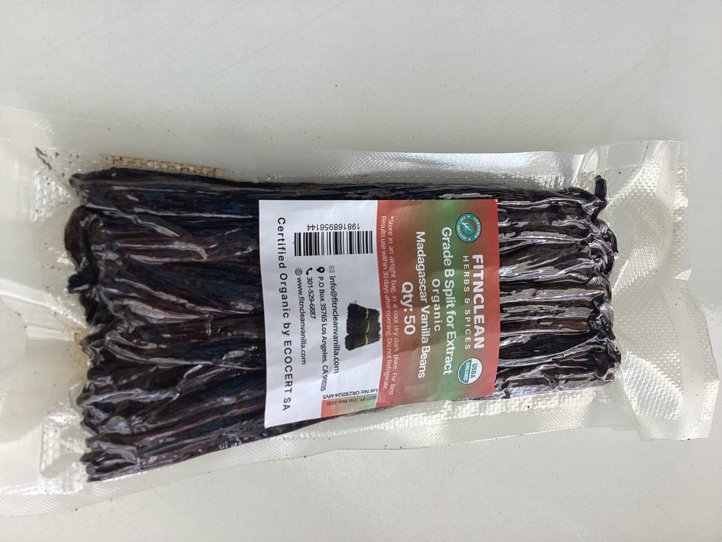 50 Split Organic Madagascar Vanilla Beans Grade B| 5"-7" For Extract by FITNCLEAN VANILLA| Bourbon NON-GMO Pods for Paste