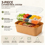 HanBytonan 25 Pack 25oz Food Containers with Trays and Lids, Disposable Brown Paper Bowls