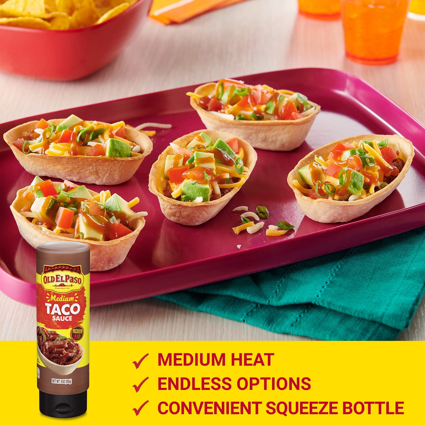 Old El Paso Taco Sauce, Medium, Squeeze Bottle, 9 oz.