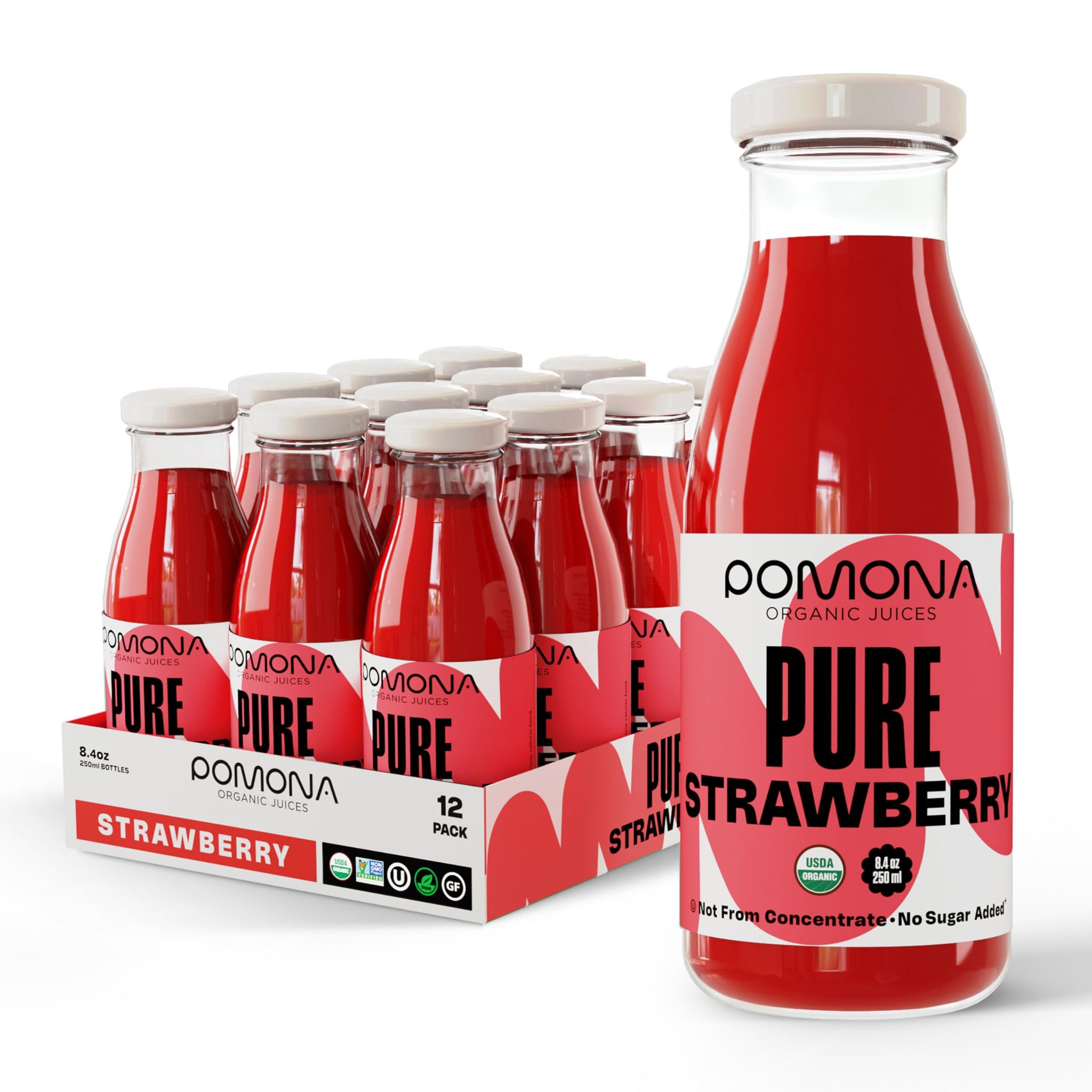 Pomona Organic Strawberry Juice (Pack of 12), Cold Pressed USDA Organic Juices with 100% Strawberries, No Added Sugar, Not From Concentrate, Vegan