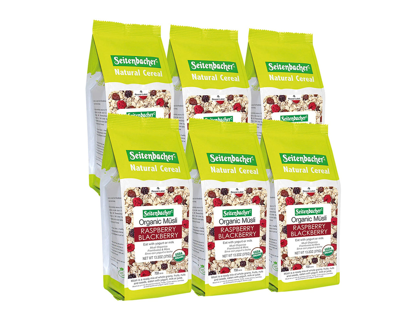 Seitenbacher Organic Muesli Natural Cereal, Raspberries and Almond, 13.2 Ounce (Pack of 6)