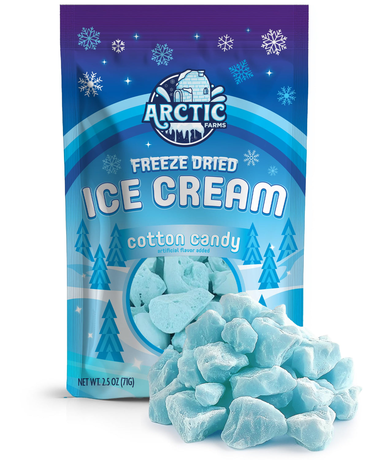 Arctic Farms Freeze Dried Ice Cream Bits Bagged and Boxed - Does Not Melt (Blue Cotton Candy)
