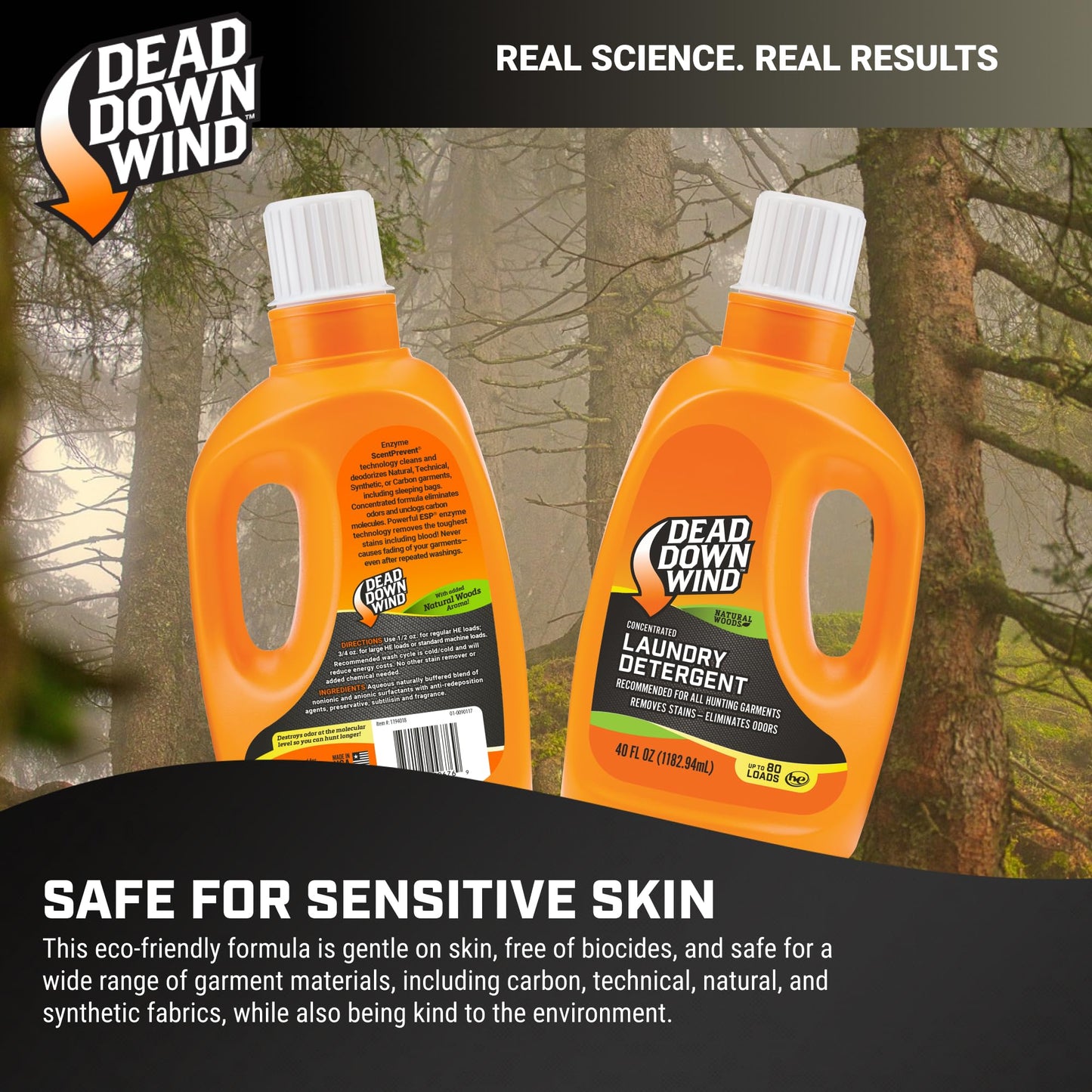 Dead Down Wind Laundry Detergent | 40oz Bottle | Natural Woods | Gentle Odor Eliminator + Stain Remover for Hunting Accessories, Gear and Clothes