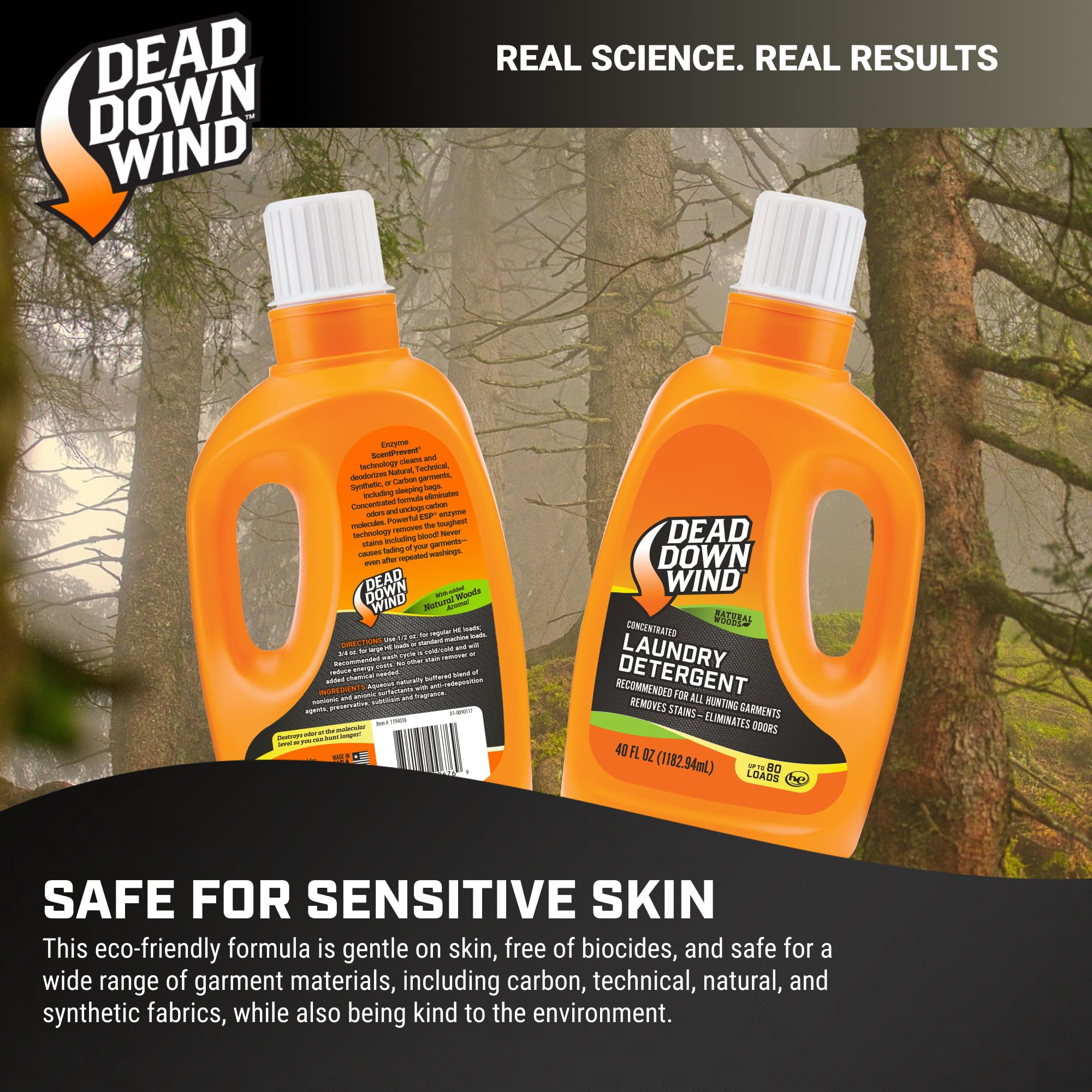 Dead Down Wind Laundry Detergent | 40oz Bottle | Natural Woods | Gentle Odor Eliminator + Stain Remover for Hunting Accessories, Gear and Clothes