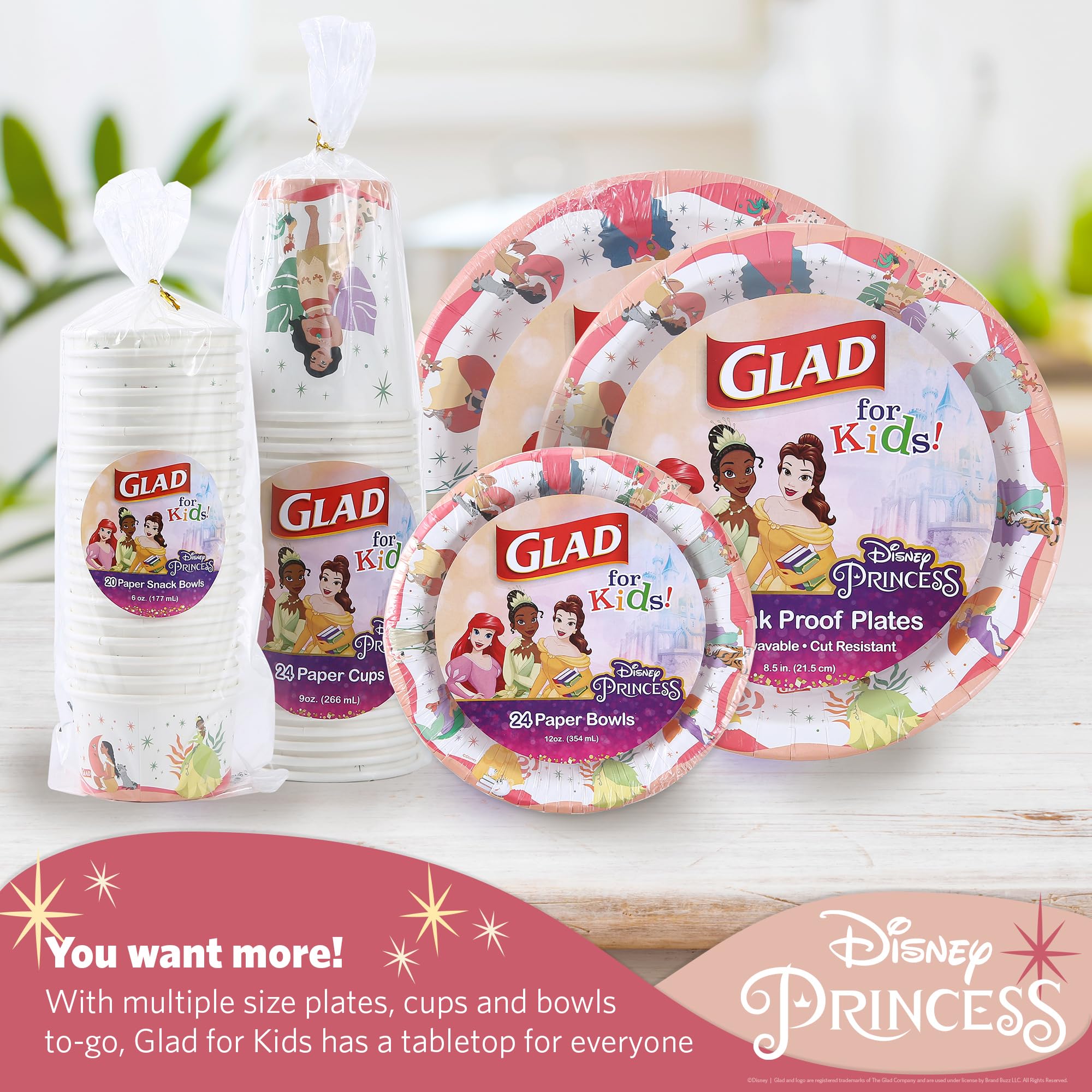Glad for Kids Disney Princess Disposable Paper Plates, Magic is in All of Us Design - Heavy Duty, Soak-Proof, Microwavable Kid-Friendly Plates