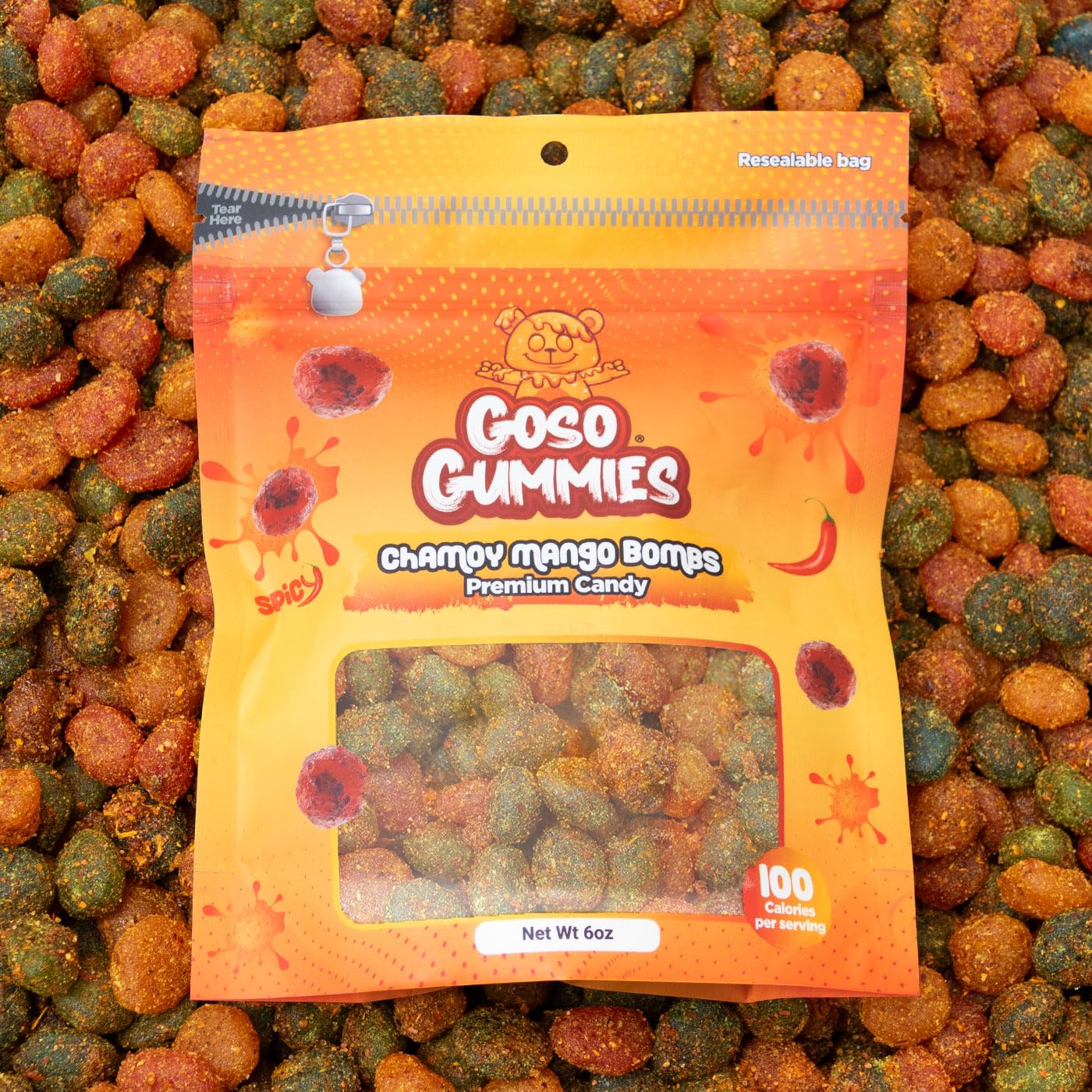Goso Gummies Chamoy Mango Gusher Bombs - 6oz Bag - Spicy & Tangy Mango Filled Candy