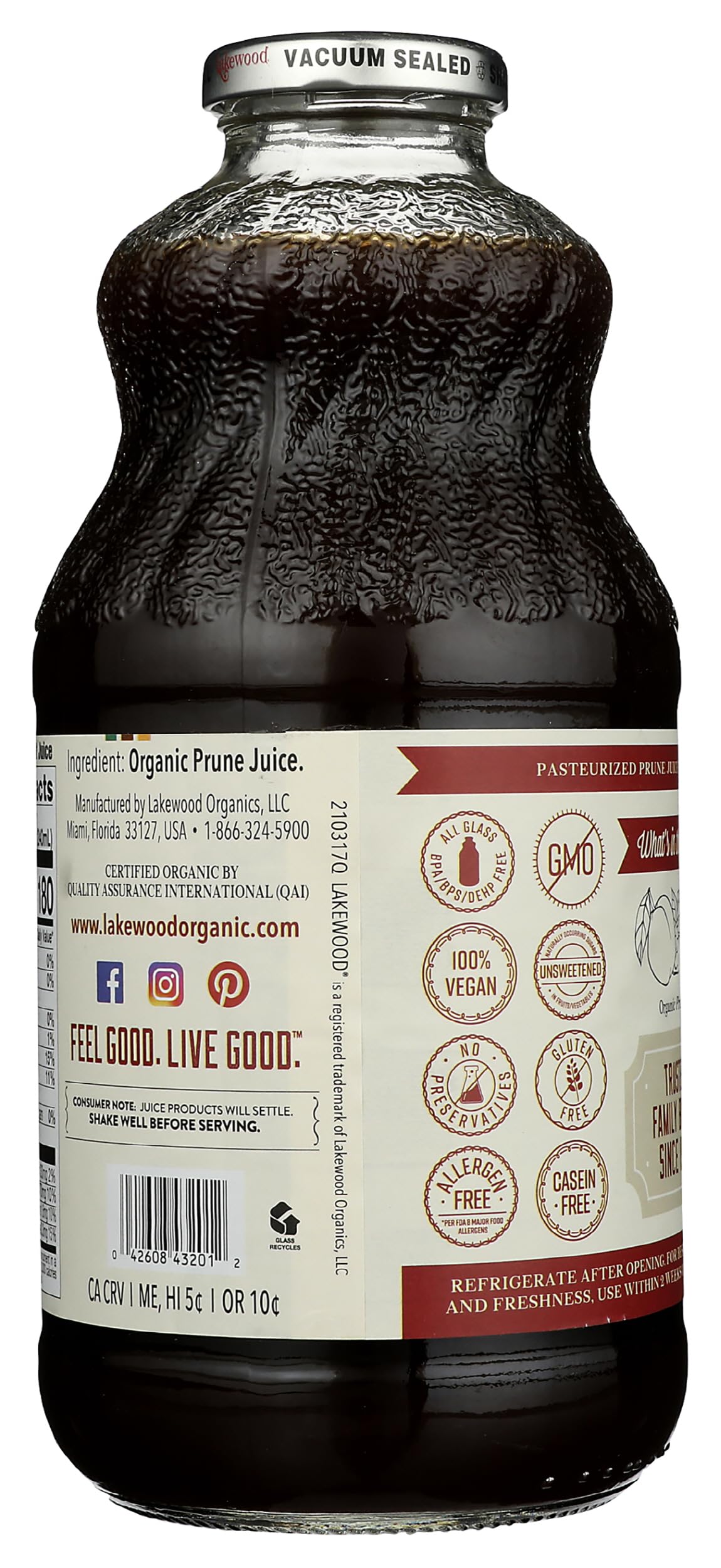 Lakewood Organic 100% Juice Pure Prune (1 X 32 FL OZ)