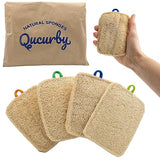 Qucurby All Natural Loofah Kitchen Sponge (4 Pack) - Eco Friendly Sponges - Compostable Sponge - Biodegradable Sponges Kitchen - Natural Sponges