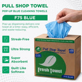 Fresh Towel Pop-Up Shop Towels - Medium Duty Blue Disposable Cleaning Cloths, 9" x 16.5" - 1 Box of 160 Soft, Absorbent Wipes for Garage, Janitorial