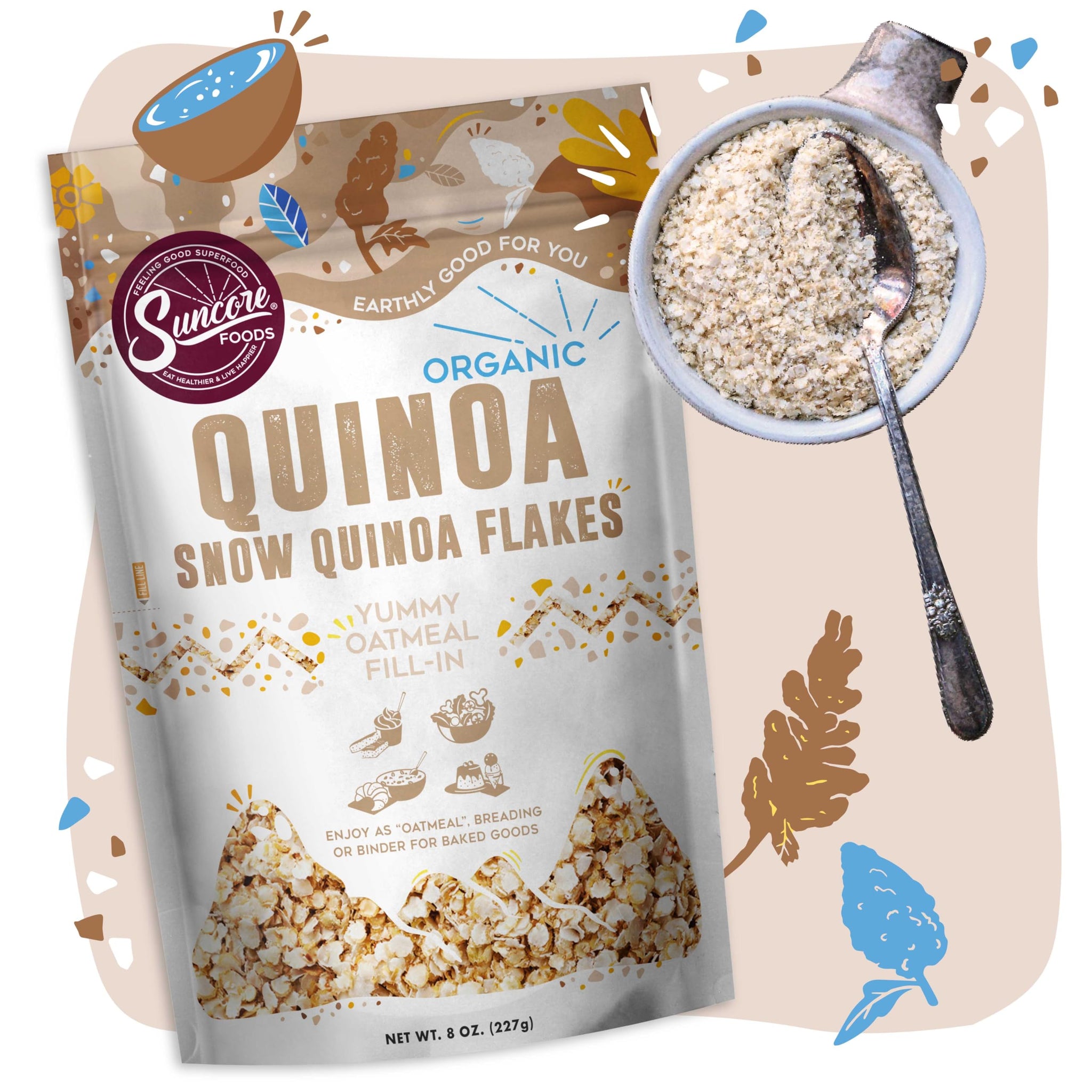 Suncore Foods Organic Snow Quinoa Flakes, Gluten-Free, Non-GMO, 8oz