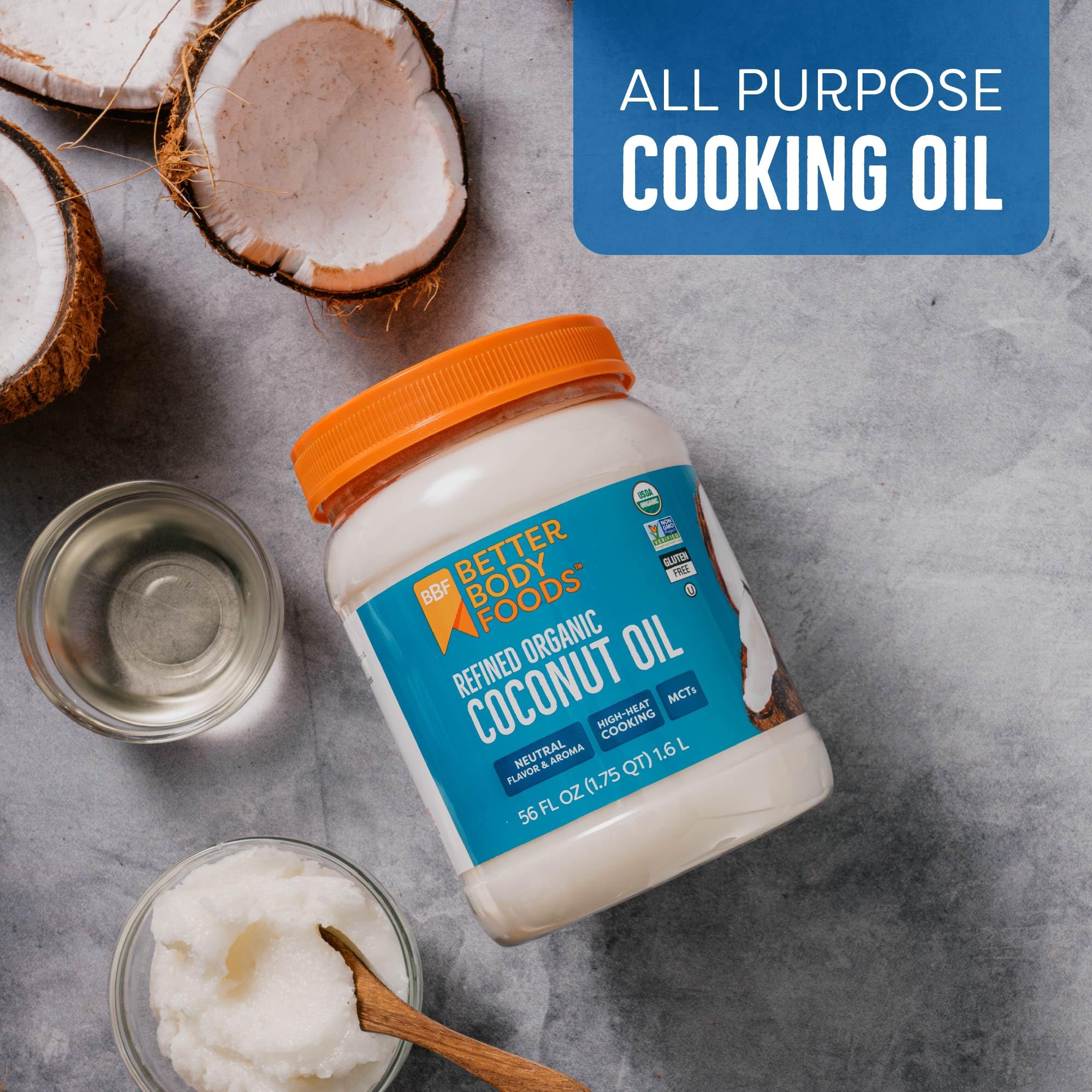 BetterBody Foods Organic Refined Coconut Oil, 56 Fl Oz, All Purpose Oil for Cooking, Baking, Hair and Skin Care