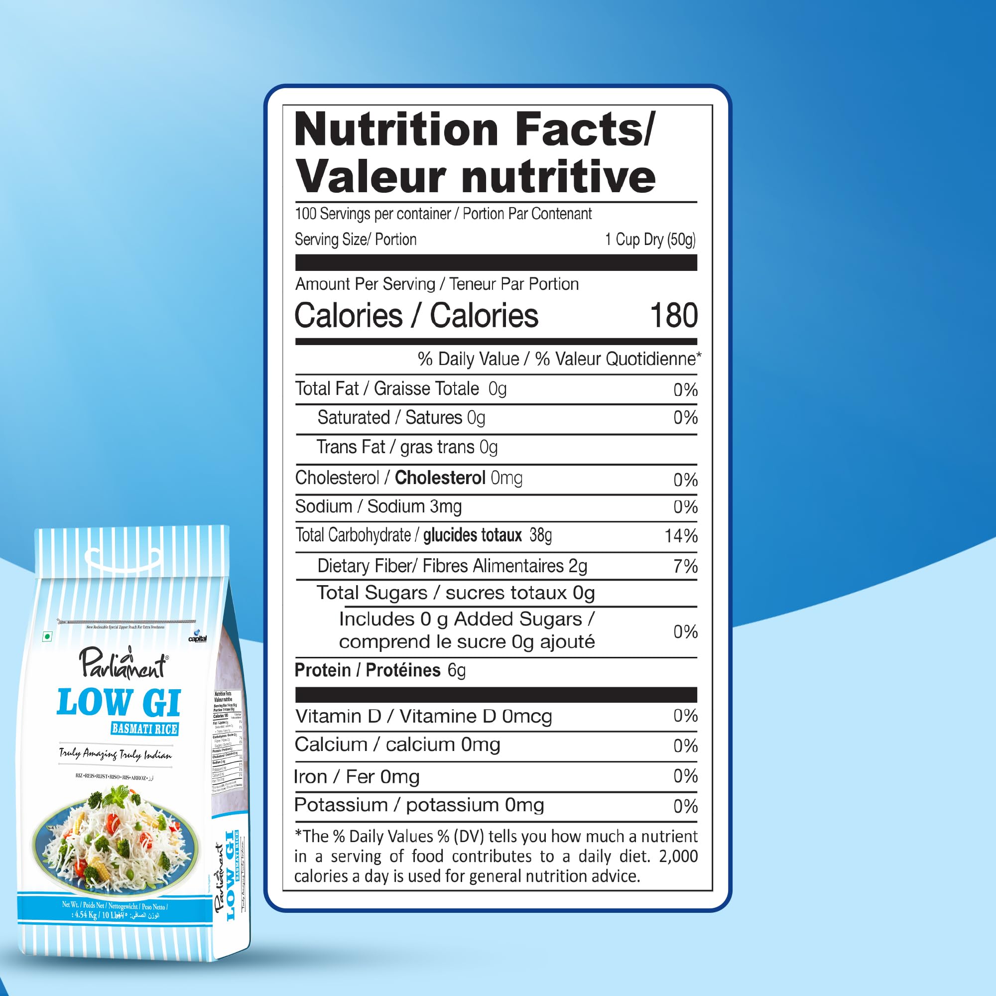 Parliament Diabetic Friendly Basmati Rice w/Lower G.I. Index Value - 10lb
