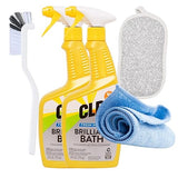 Cozy Home Luxe Bundle - 2 Pack CLR Brilliant Bath Cleaner Bundle With Microfiber Towel, Grout Brush & Scrub Sponge - 26oz CLR Bathroom Cleaner Spray