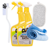 Cozy Home Luxe Bundle - 2 Pack CLR Brilliant Bath Cleaner Bundle With Microfiber Towel, Grout Brush & Scrub Sponge - 26oz CLR Bathroom Cleaner Spray