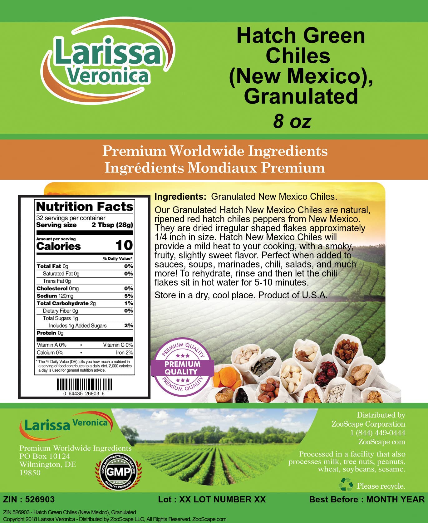 Hatch Green Chiles (New Mexico), Granulated (8 oz, ZIN: 526903)